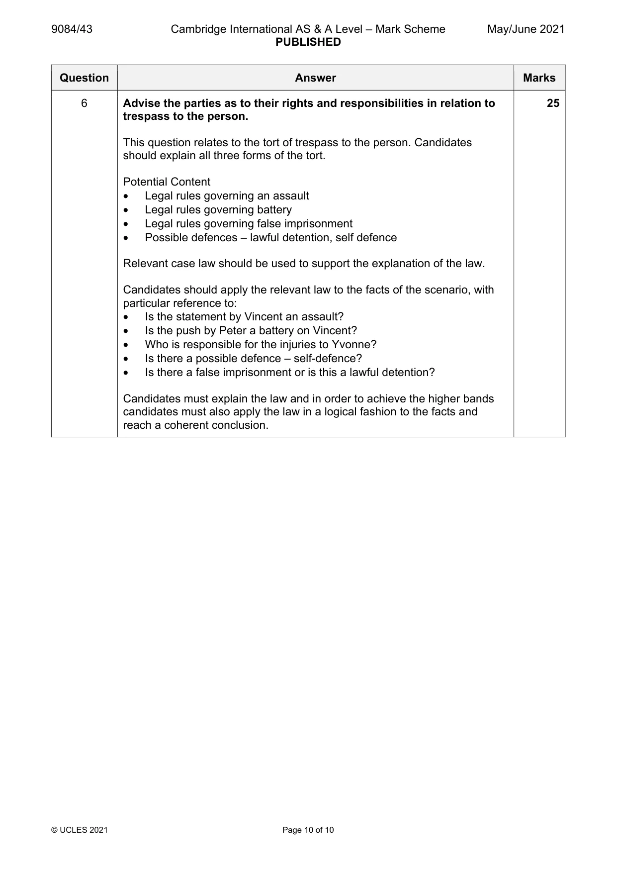 Mark scheme, page 10 of 10