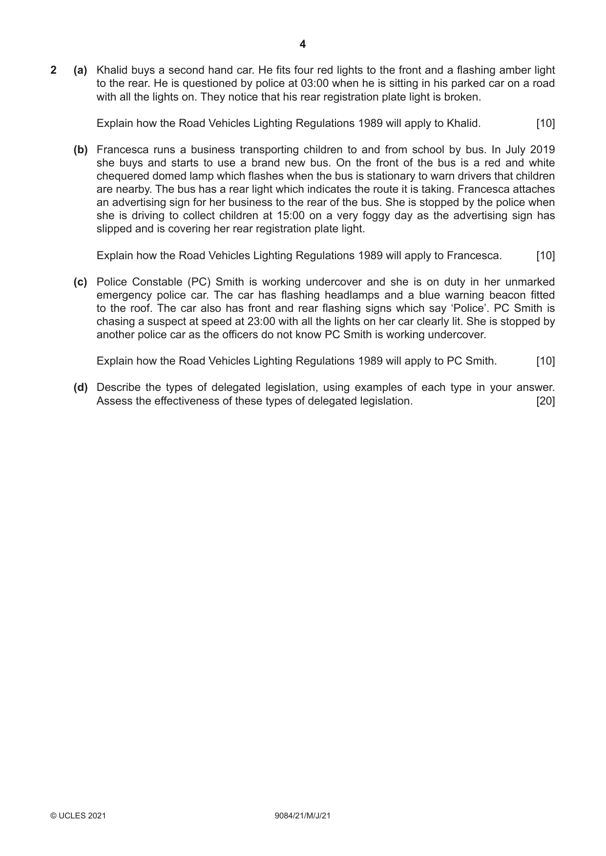 Cambridge A Level Law 9084 2021 May/June Paper 2 · Variant 1 question paper, page 4 of 8