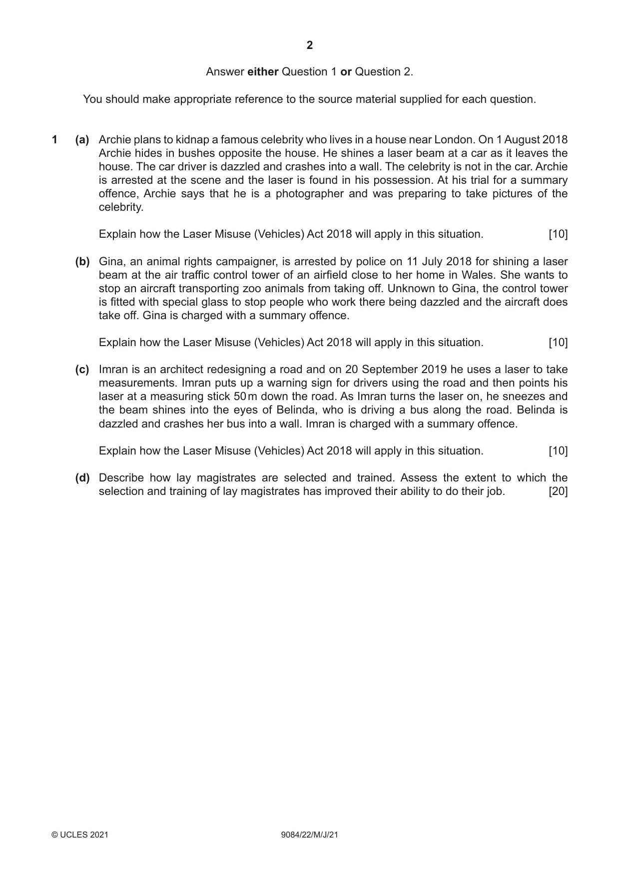 Cambridge A Level Law 9084 2021 May/June Paper 2 · Variant 2 question paper, page 2 of 8