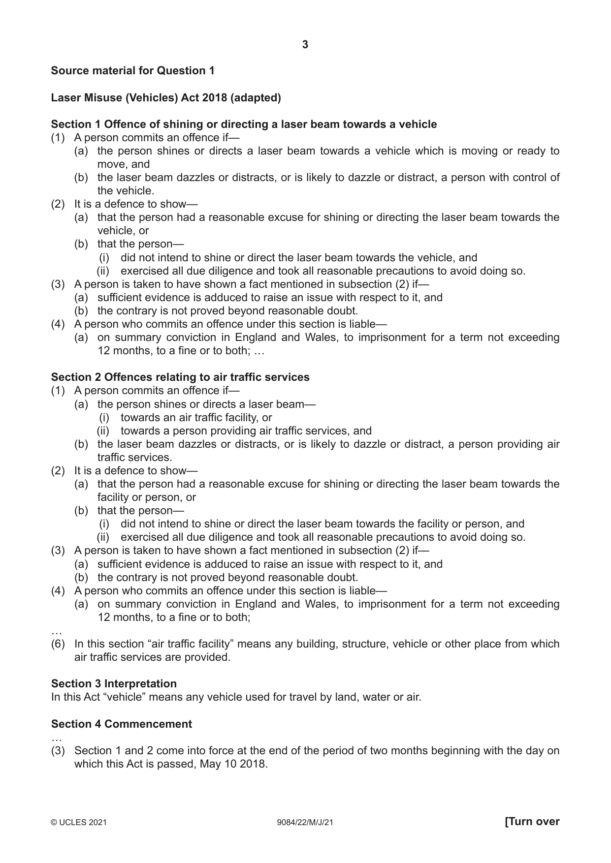 Cambridge A Level Law 9084 2021 May/June Paper 2 · Variant 2 question paper, page 3 of 8
