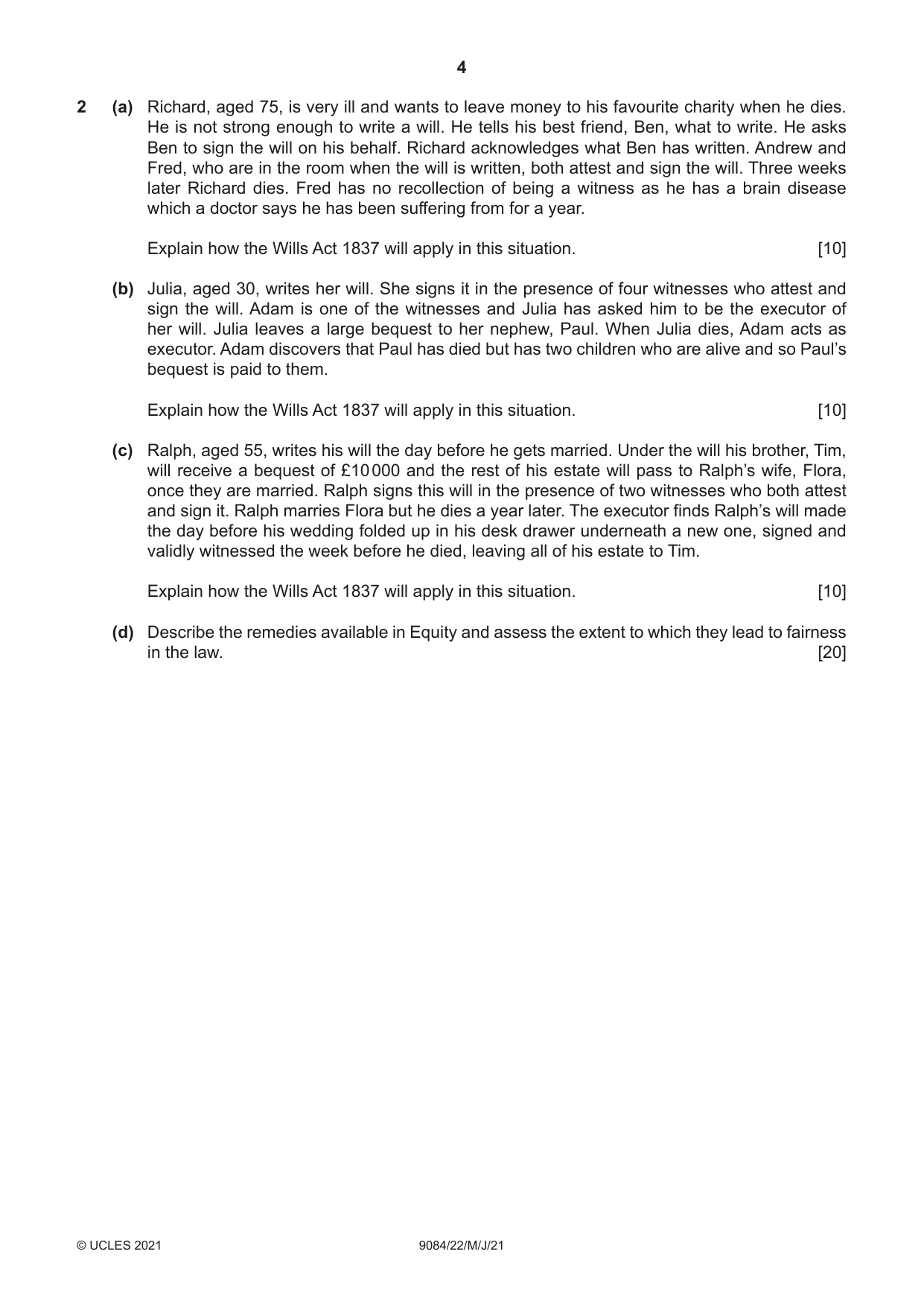 Cambridge A Level Law 9084 2021 May/June Paper 2 · Variant 2 question paper, page 4 of 8