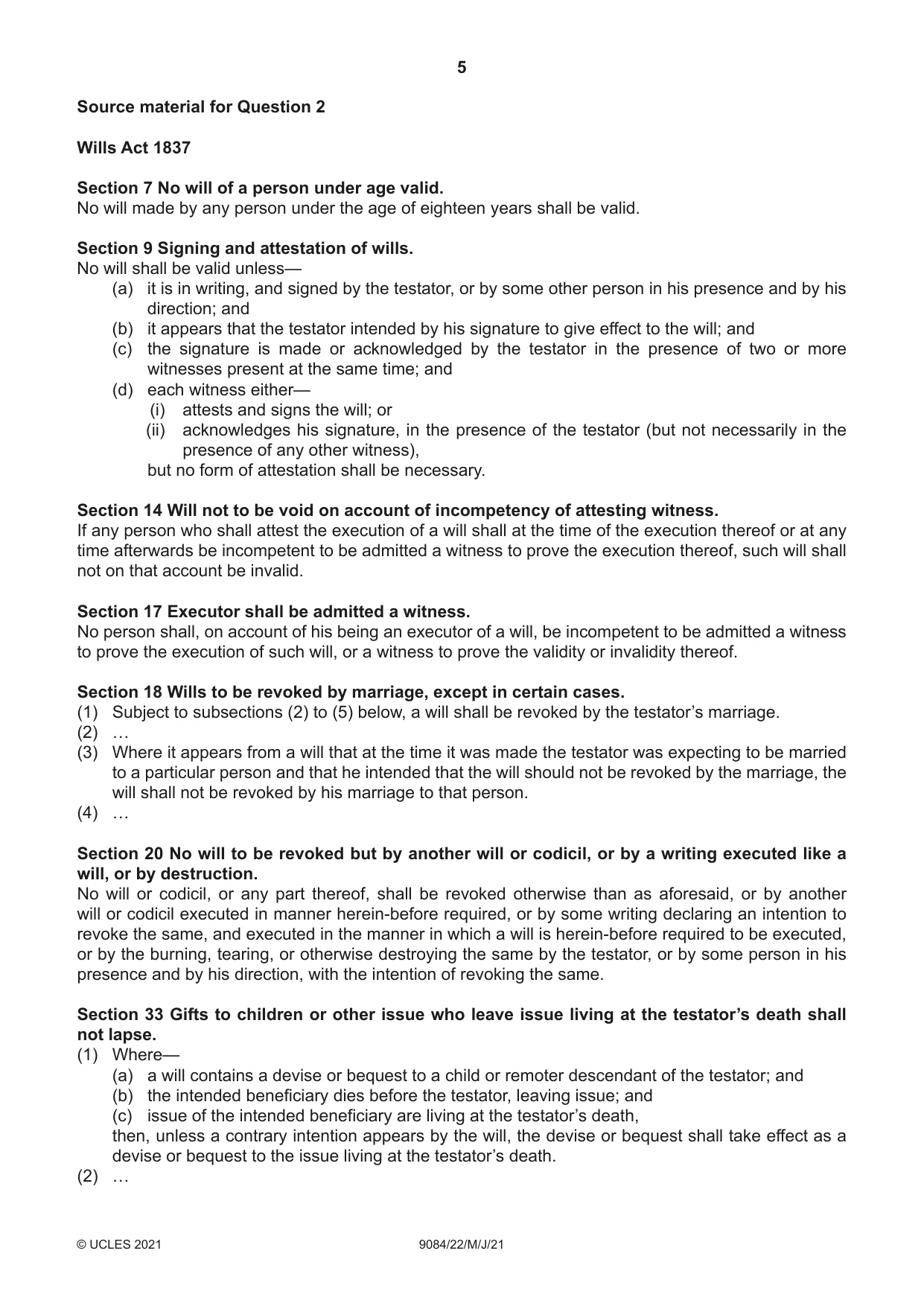 Cambridge A Level Law 9084 2021 May/June Paper 2 · Variant 2 question paper, page 5 of 8