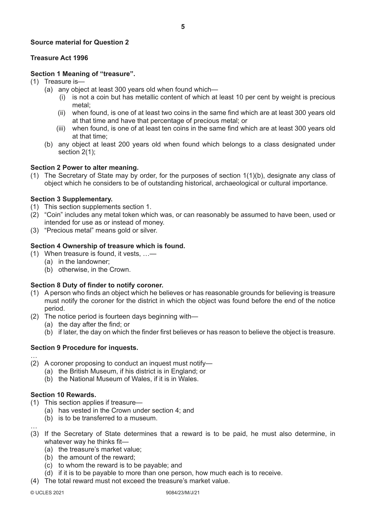 Cambridge A Level Law 9084 2021 May/June Paper 2 · Variant 3 question paper, page 5 of 8