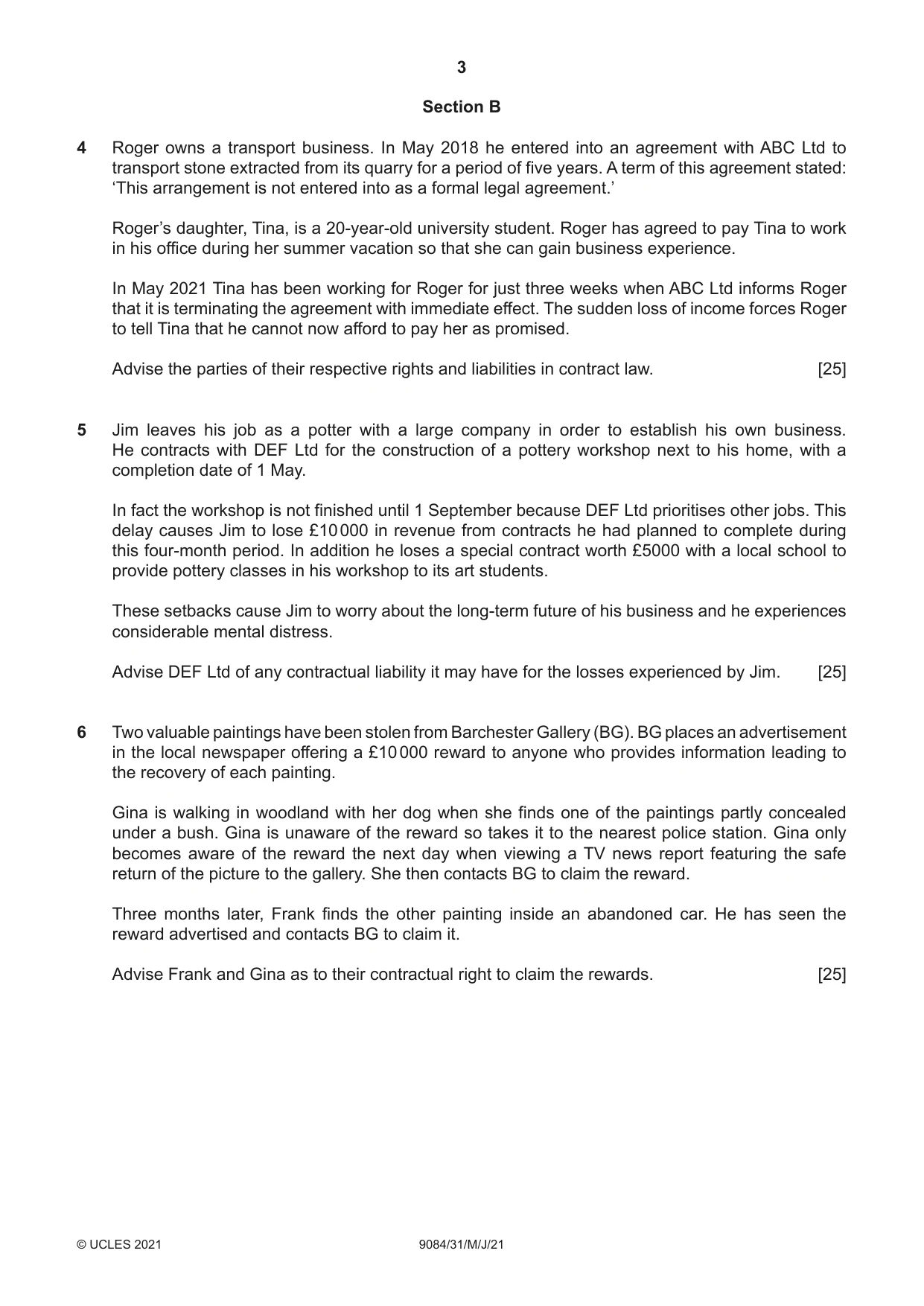 Cambridge A Level Law 9084 2021 May/June Paper 3 · Variant 1 question paper, page 3 of 4
