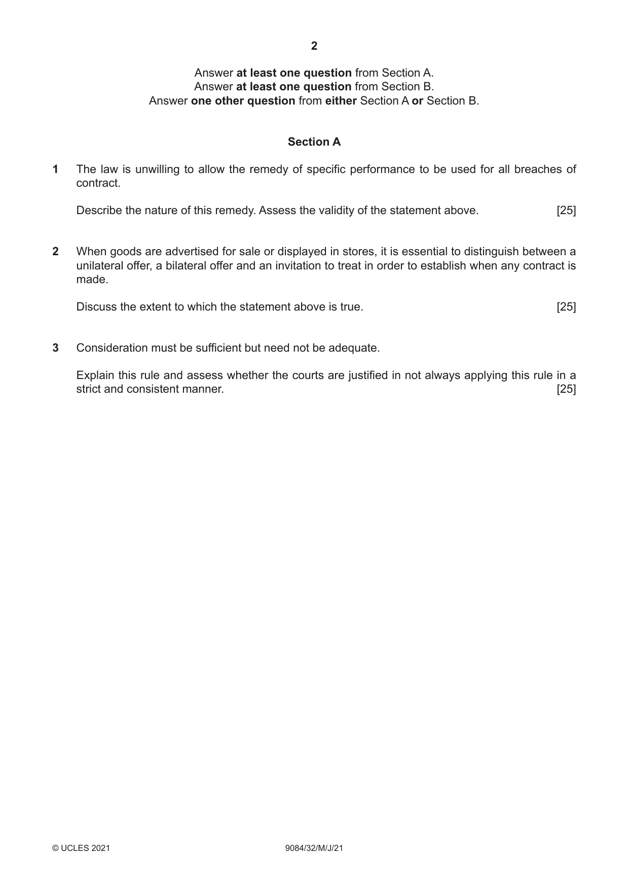 Cambridge A Level Law 9084 2021 May/June Paper 3 · Variant 2 question paper, page 2 of 4