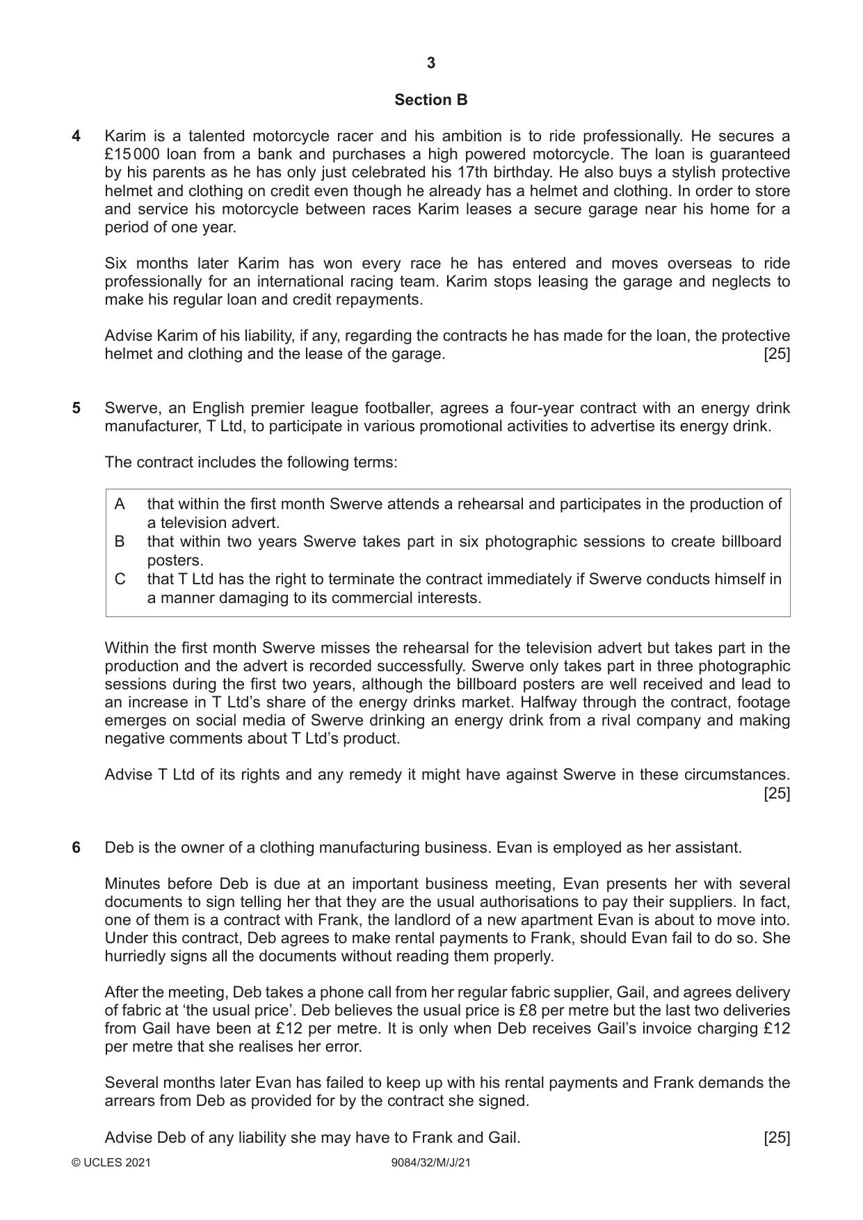Cambridge A Level Law 9084 2021 May/June Paper 3 · Variant 2 question paper, page 3 of 4