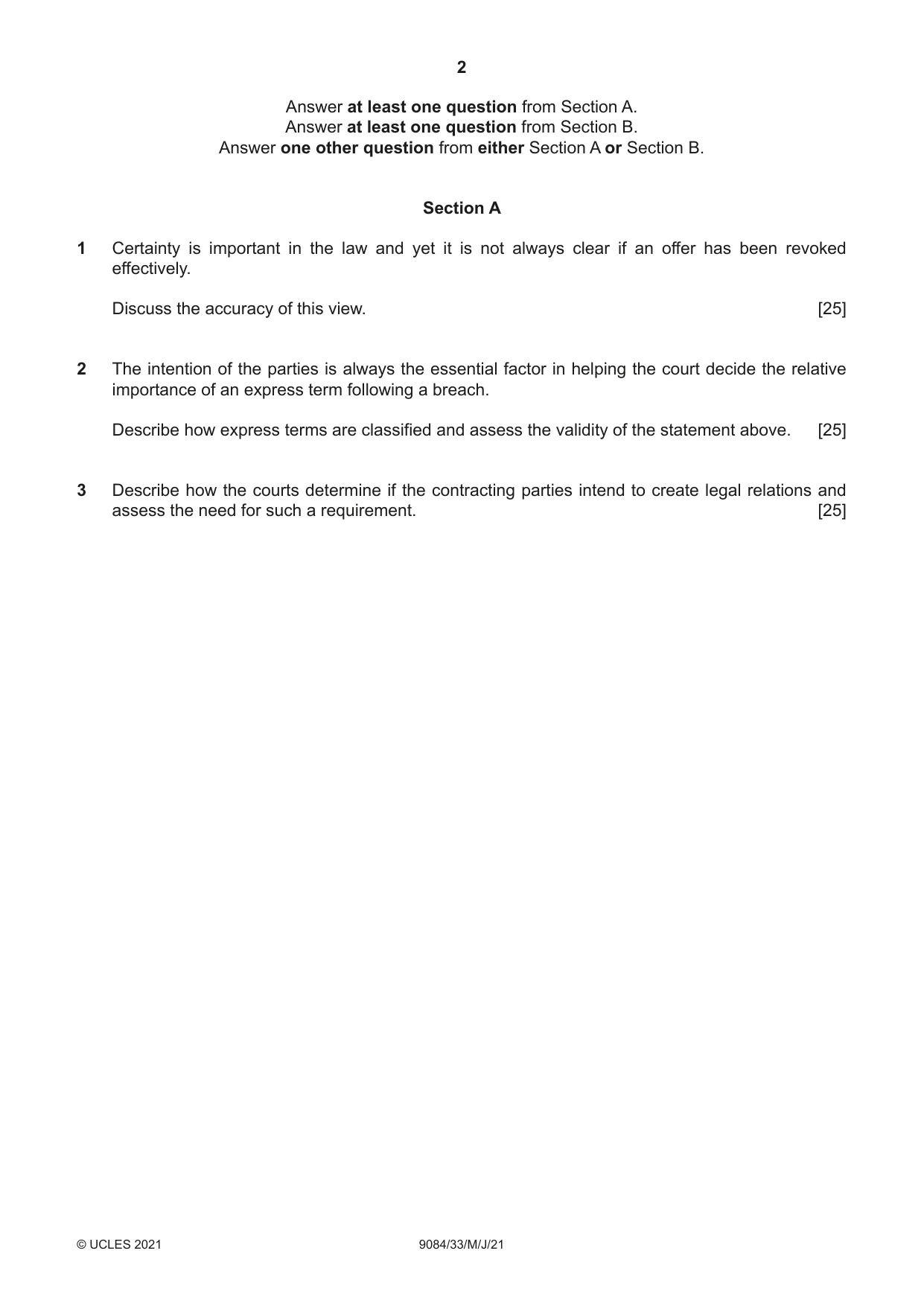 Cambridge A Level Law 9084 2021 May/June Paper 3 · Variant 3 question paper, page 2 of 4