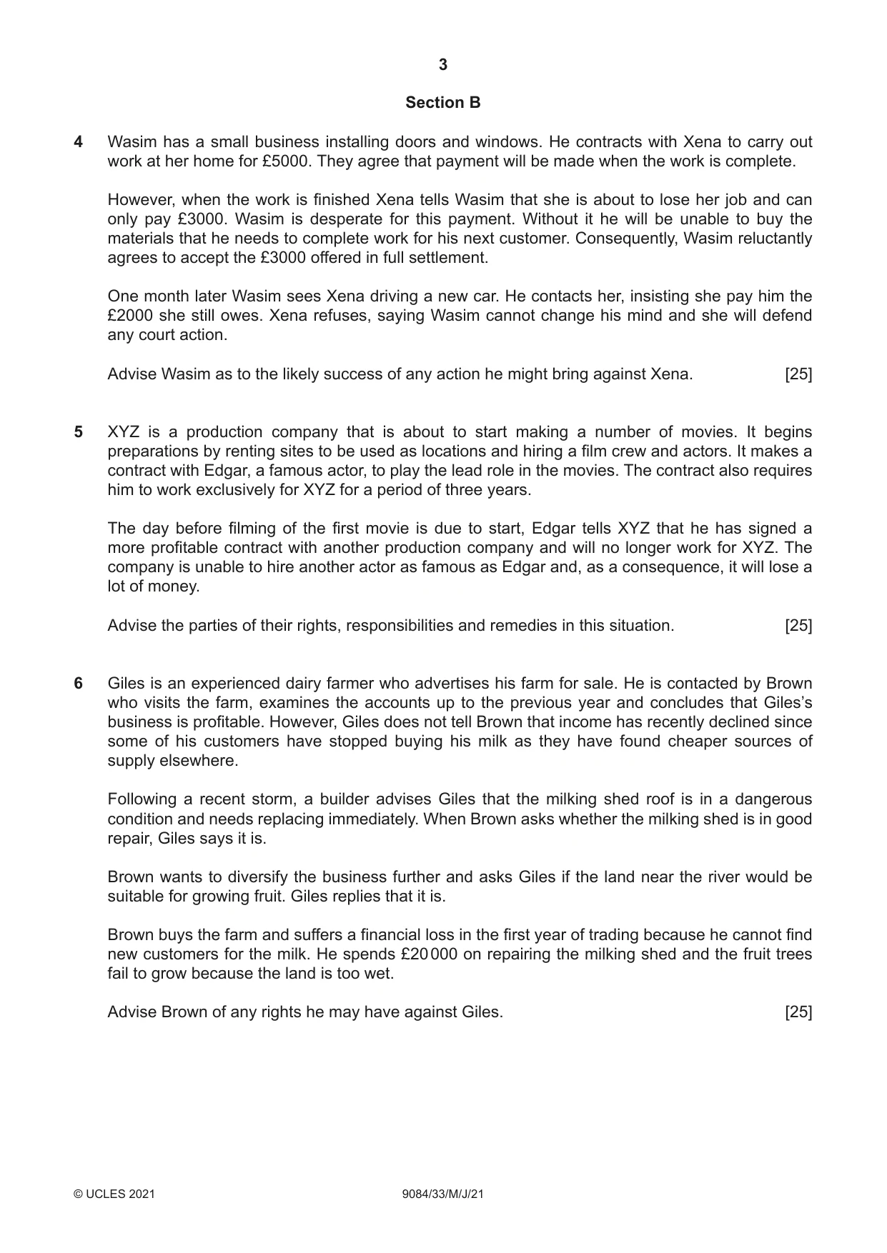 Cambridge A Level Law 9084 2021 May/June Paper 3 · Variant 3 question paper, page 3 of 4