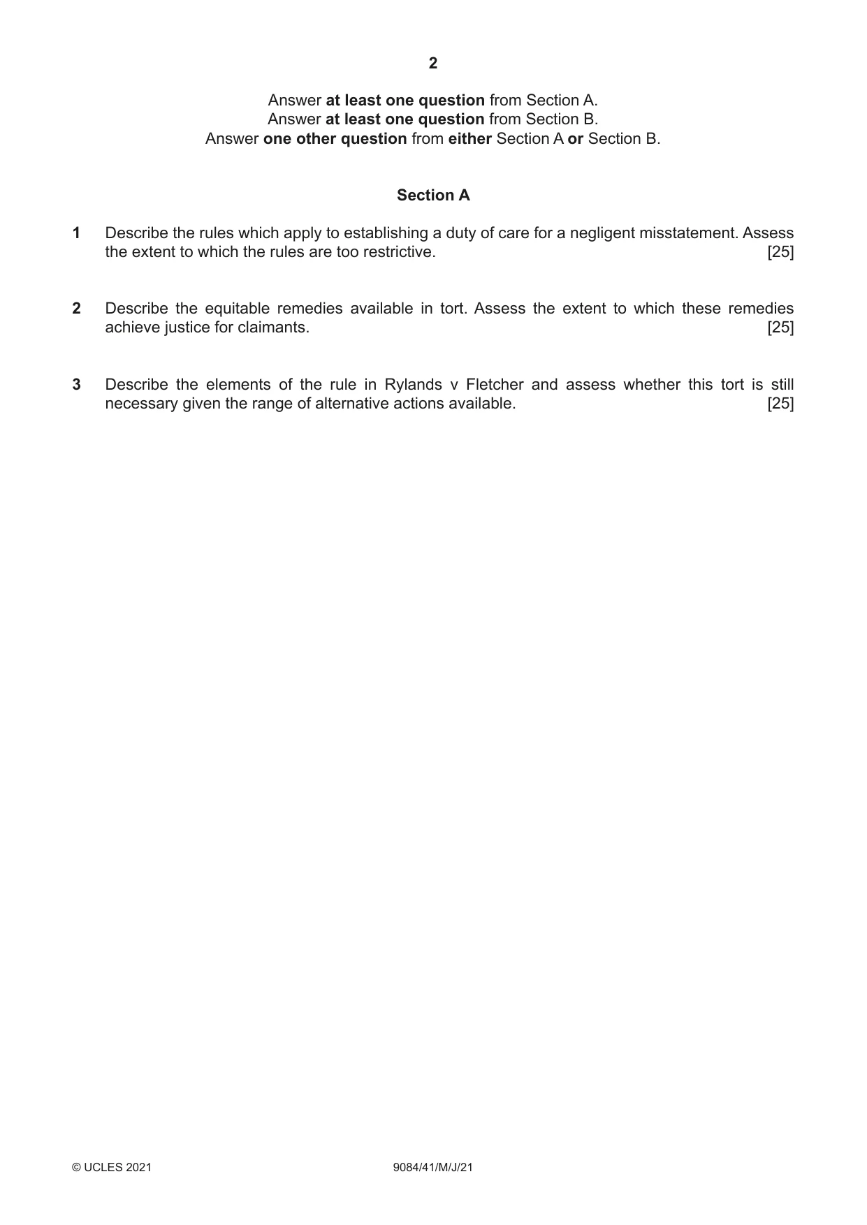 Cambridge A Level Law 9084 2021 May/June Paper 4 · Variant 1 question paper, page 2 of 4