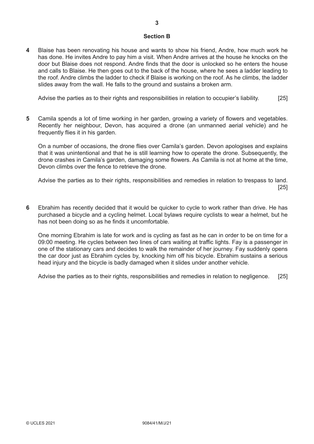 Cambridge A Level Law 9084 2021 May/June Paper 4 · Variant 1 question paper, page 3 of 4