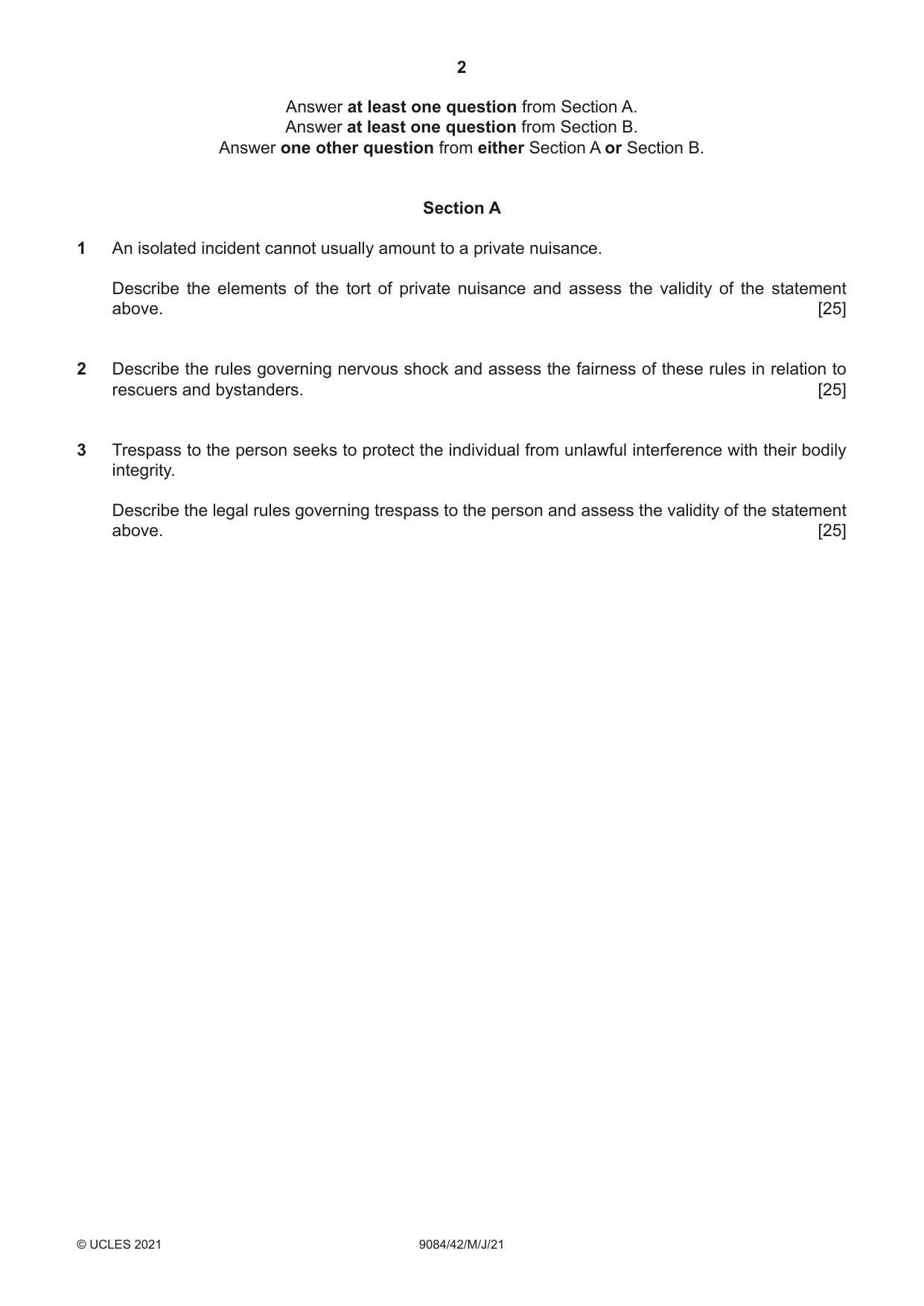 Cambridge A Level Law 9084 2021 May/June Paper 4 · Variant 2 question paper, page 2 of 4