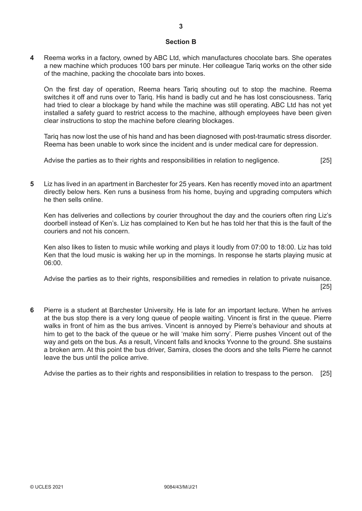 Cambridge A Level Law 9084 2021 May/June Paper 4 · Variant 3 question paper, page 3 of 4