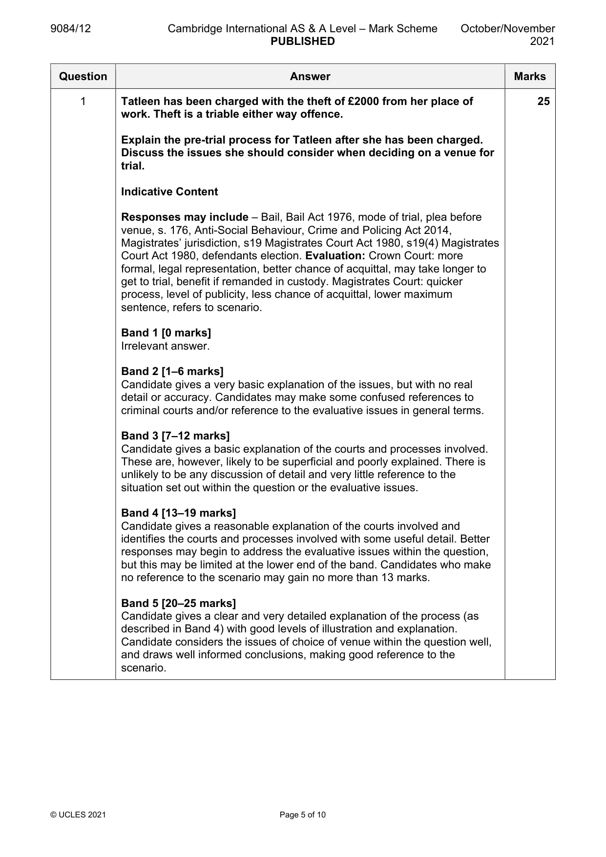 Mark scheme, page 5 of 10