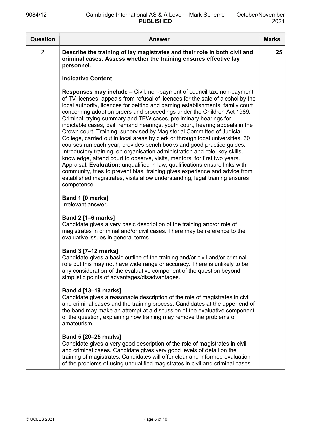 Mark scheme, page 6 of 10