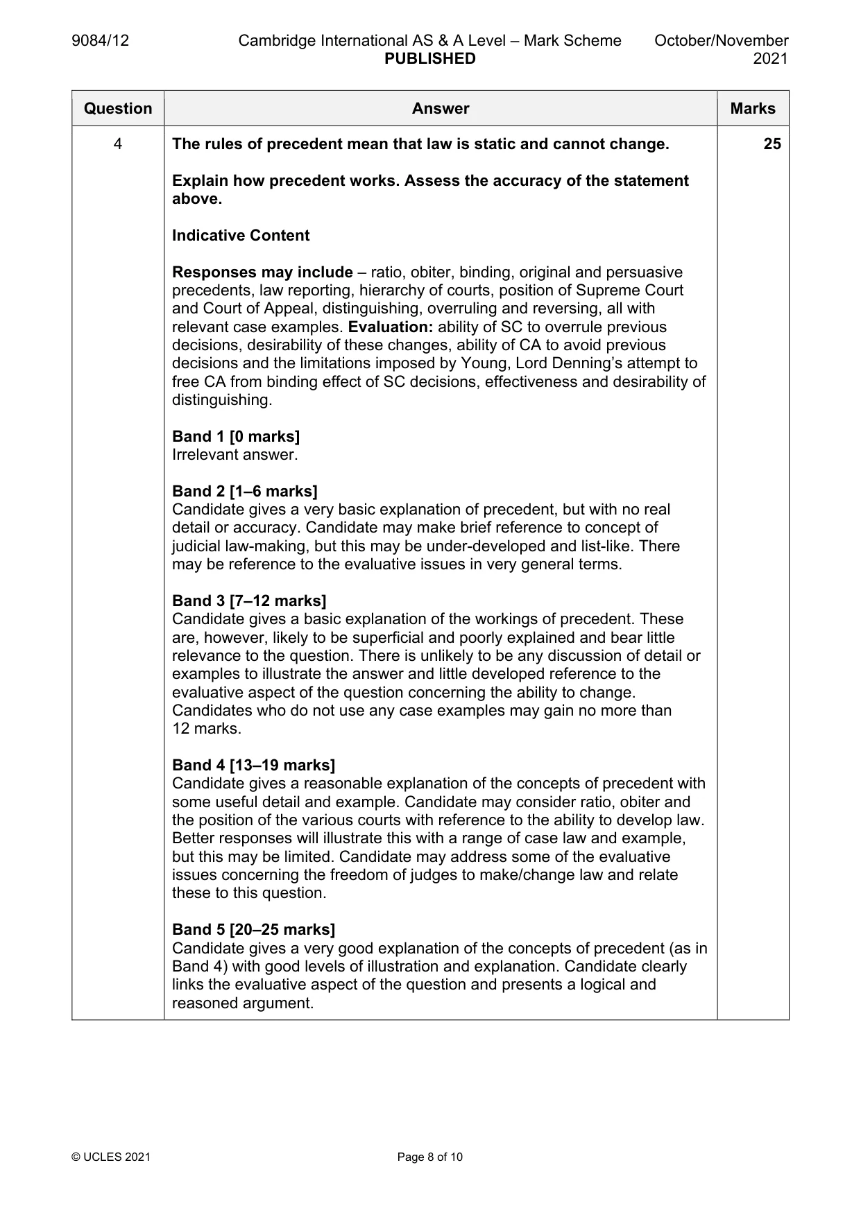 Mark scheme, page 8 of 10