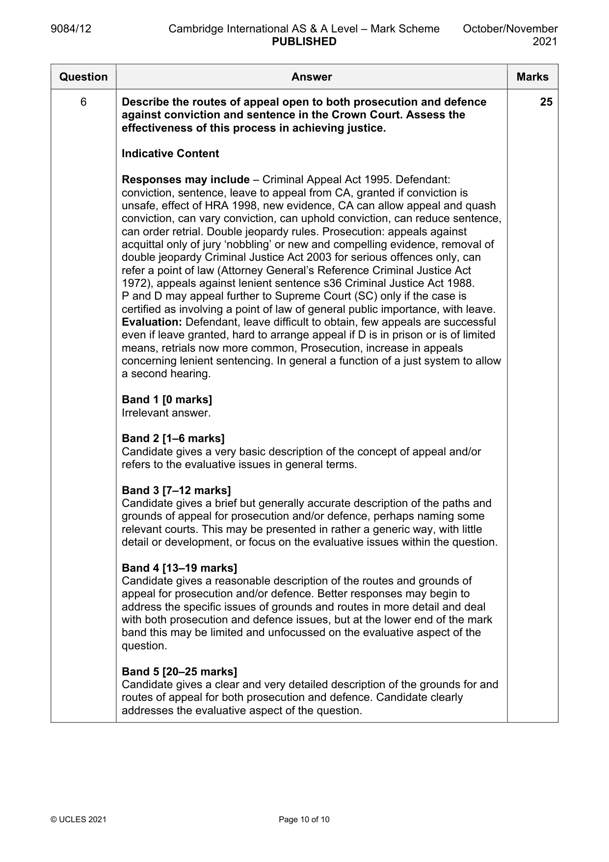 Mark scheme, page 10 of 10
