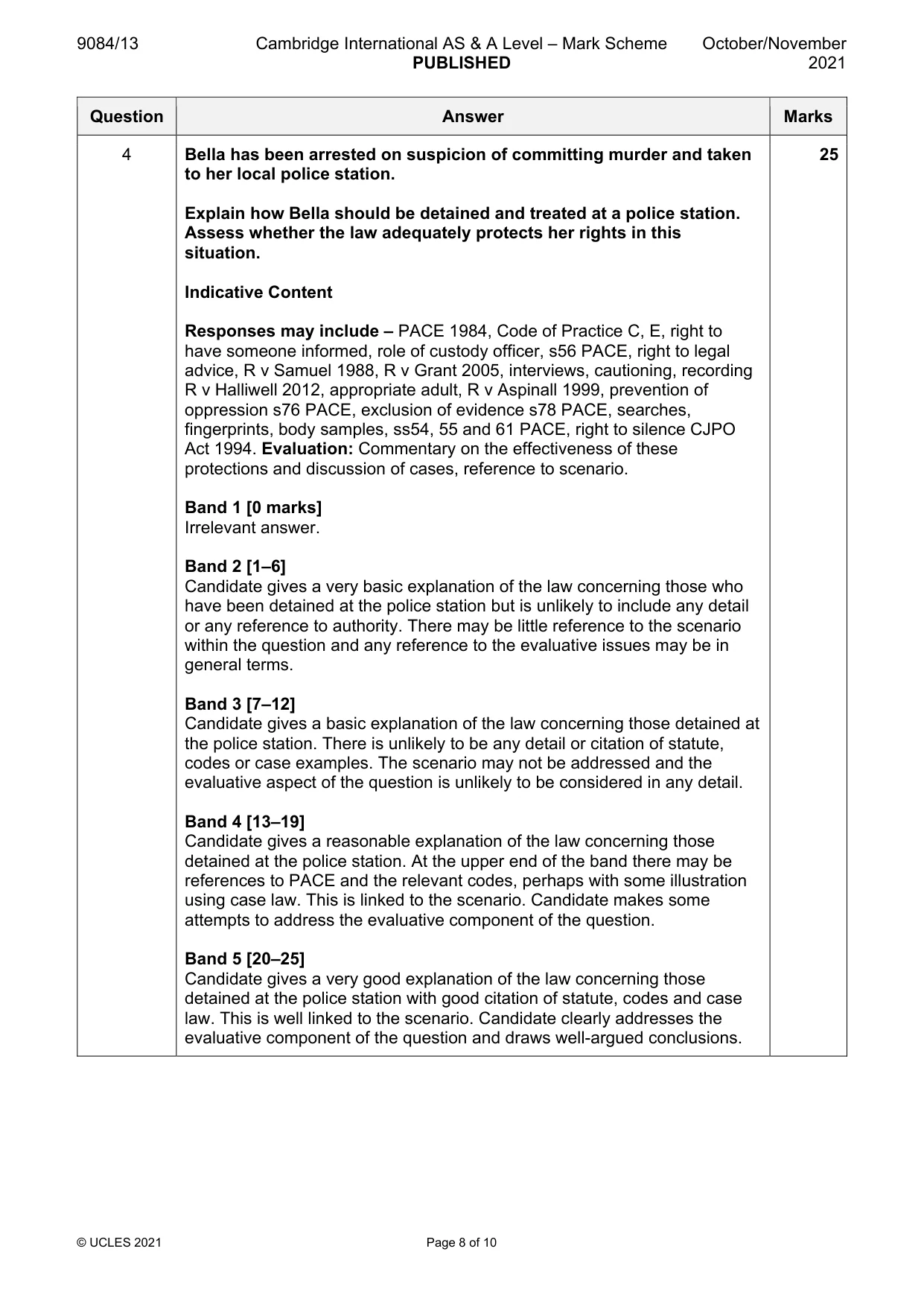 Mark scheme, page 8 of 10