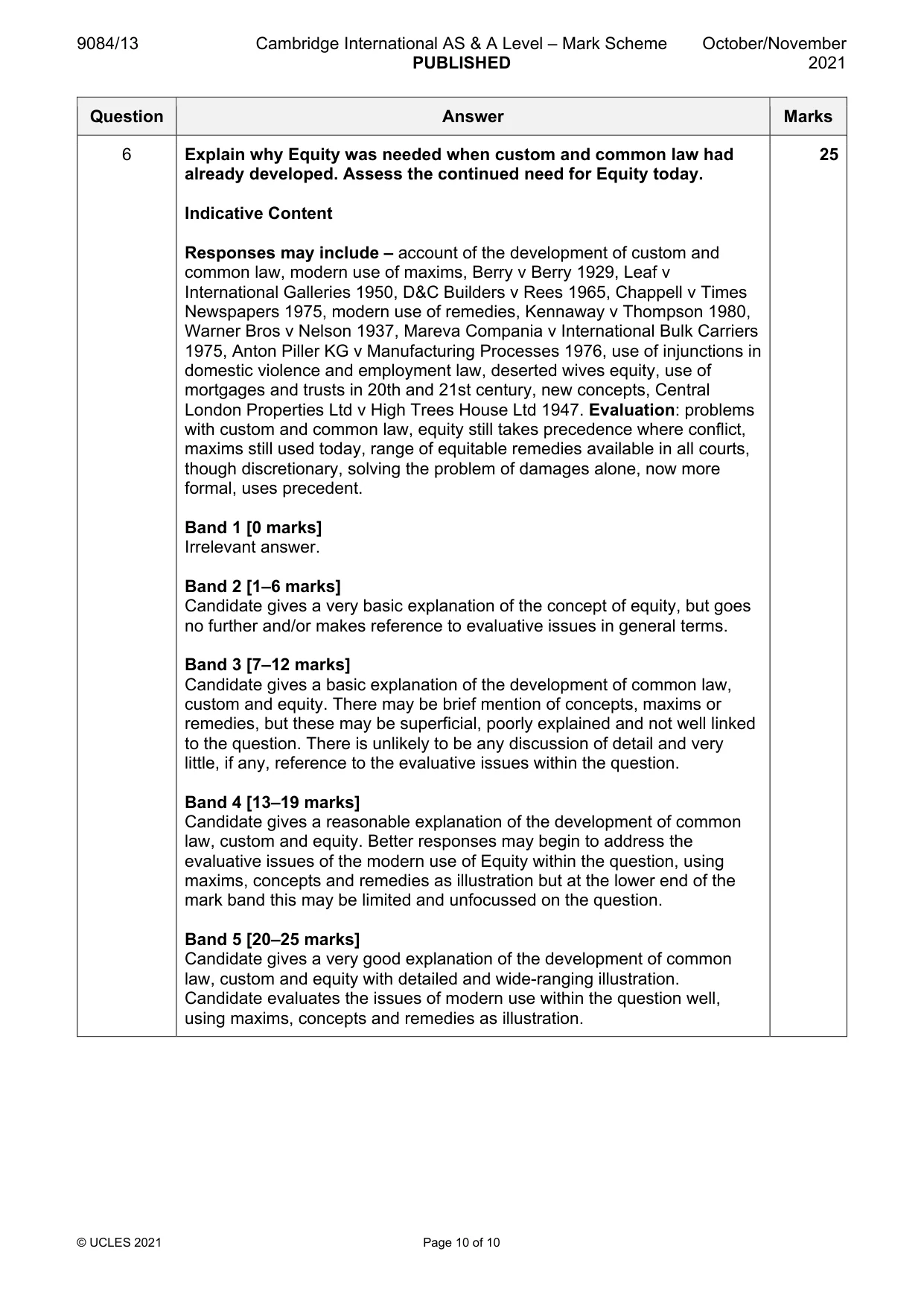 Mark scheme, page 10 of 10