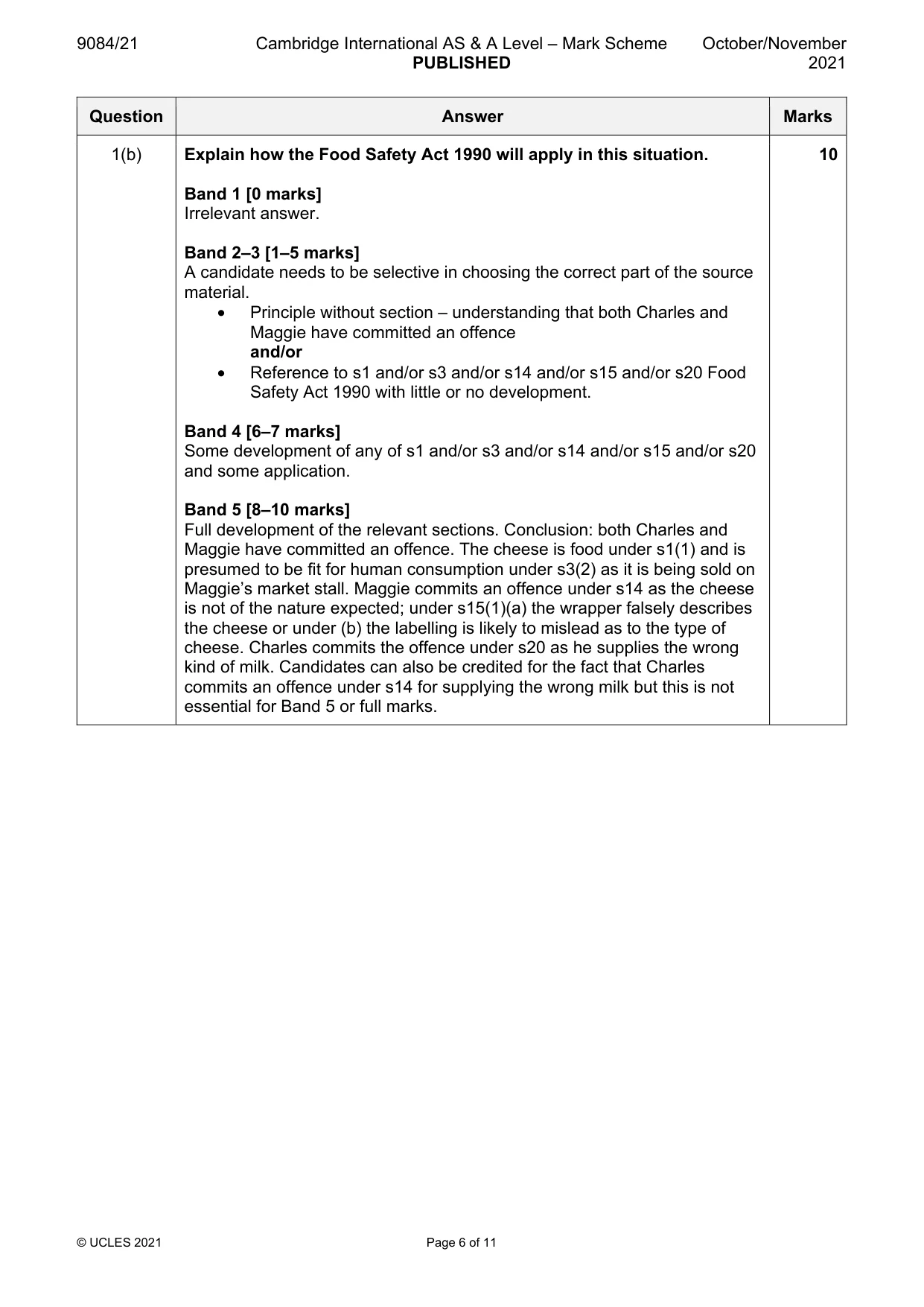 Mark scheme, page 6 of 11