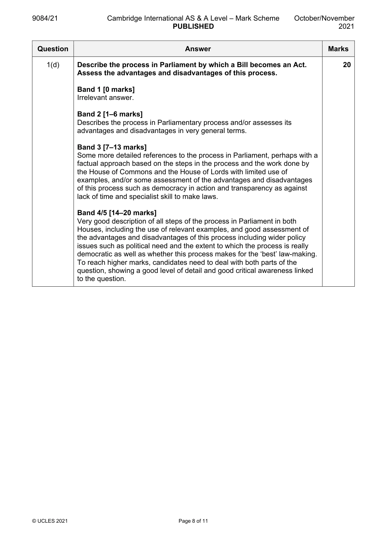 Mark scheme, page 8 of 11