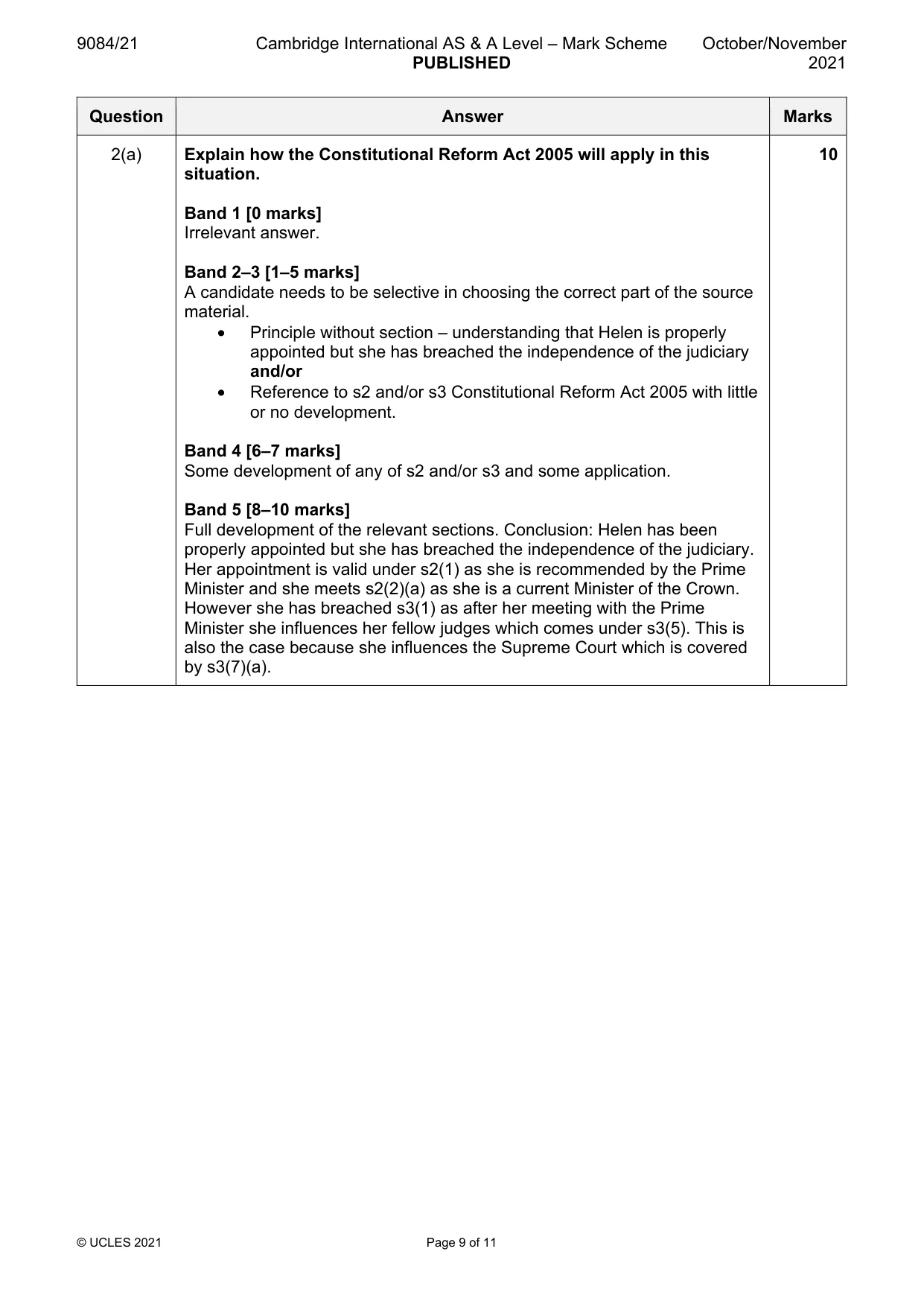 Mark scheme, page 9 of 11