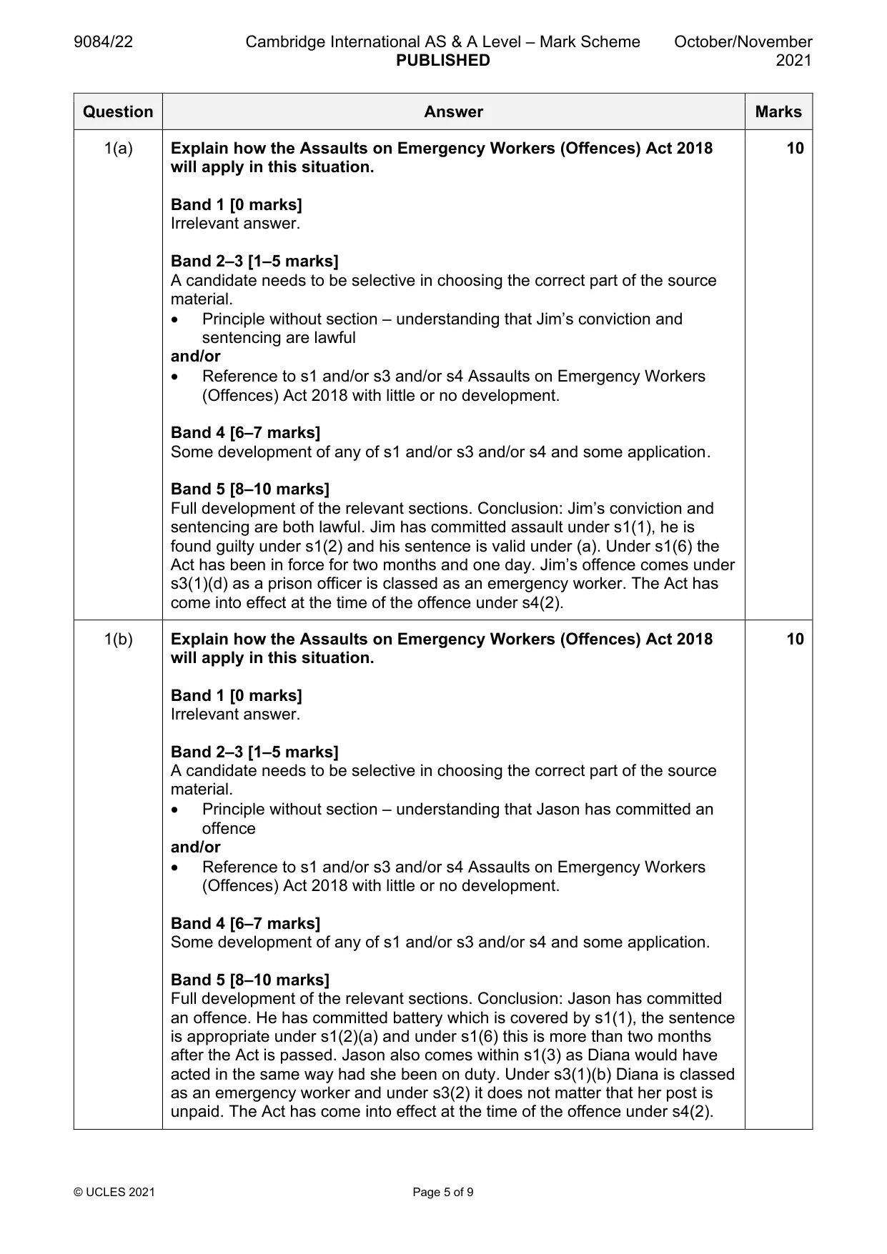 Mark scheme, page 5 of 9