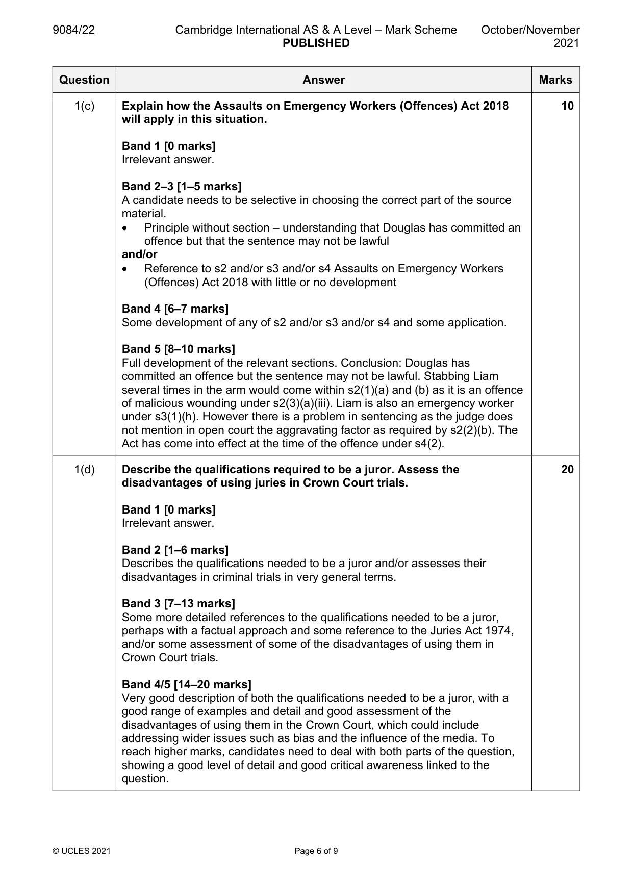 Mark scheme, page 6 of 9
