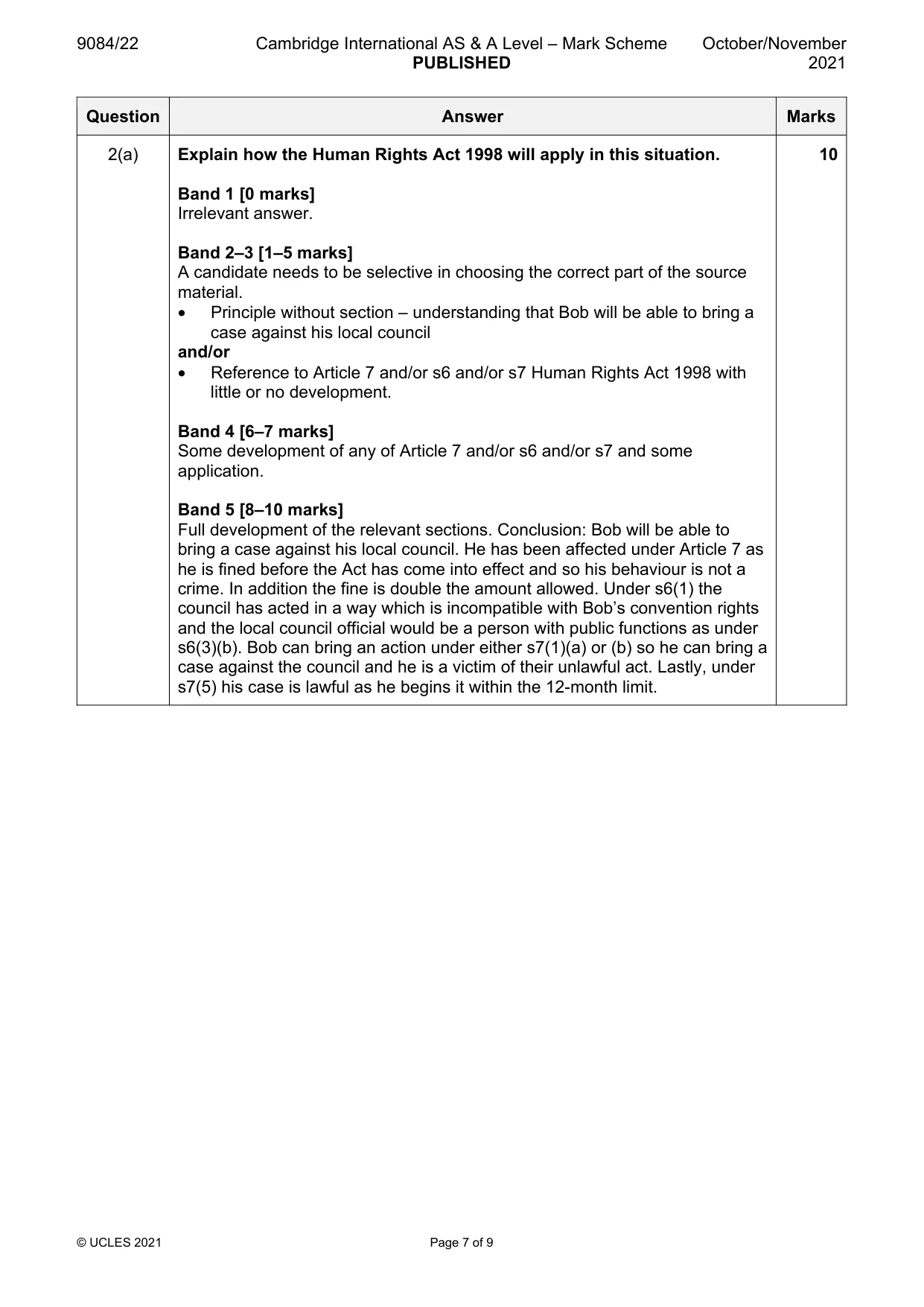 Mark scheme, page 7 of 9