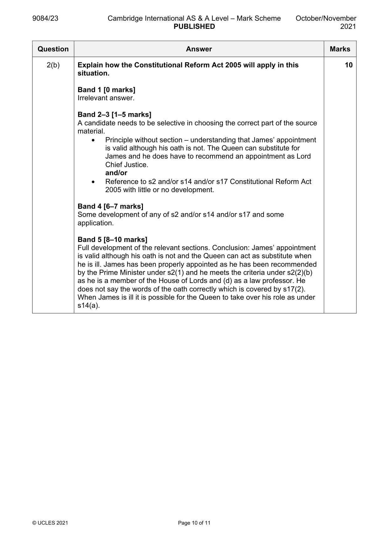 Mark scheme, page 10 of 11