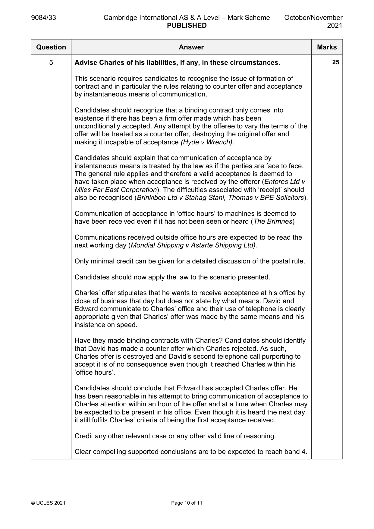 Mark scheme, page 10 of 11