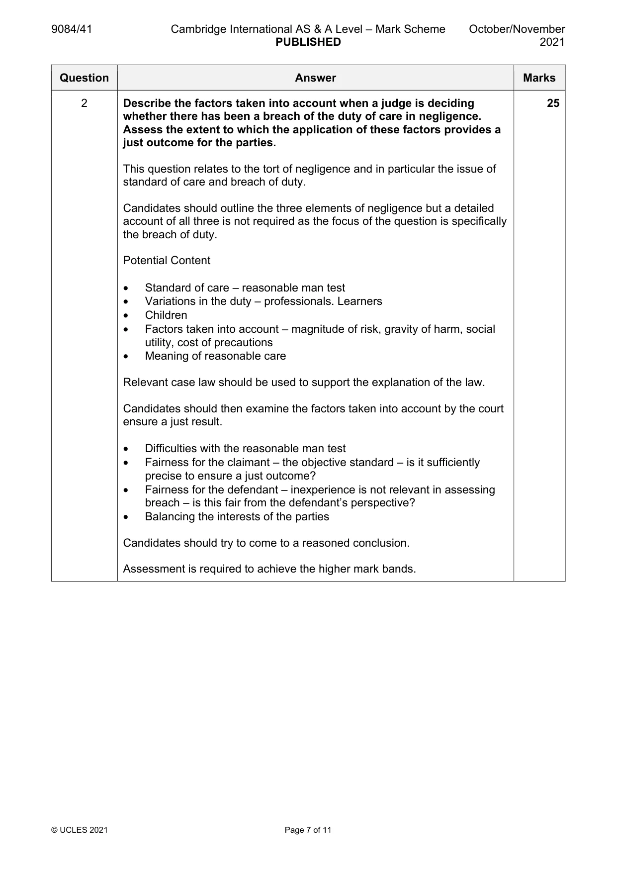 Mark scheme, page 7 of 11