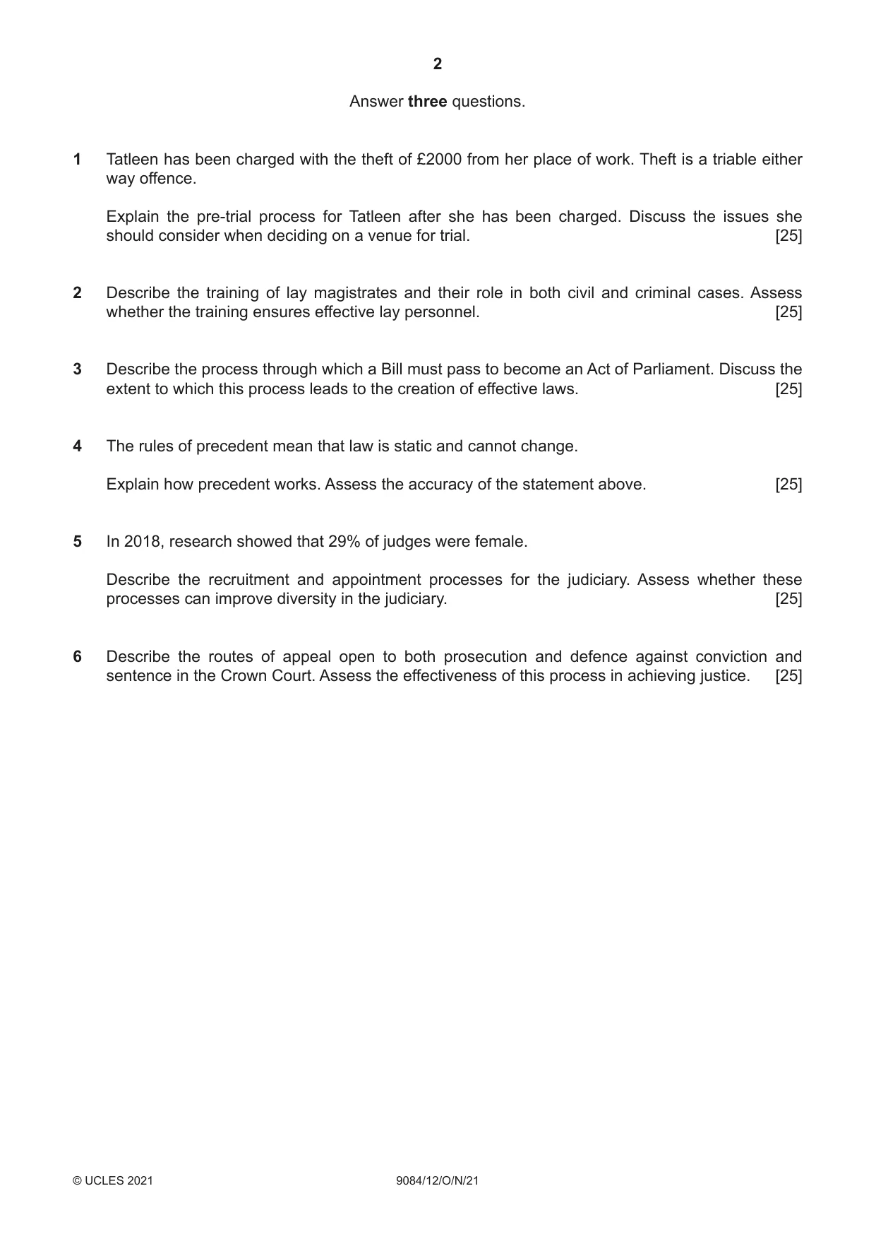 Cambridge A Level Law 9084 2021 Oct/Nov Paper 1 · Variant 2 question paper, page 2 of 4