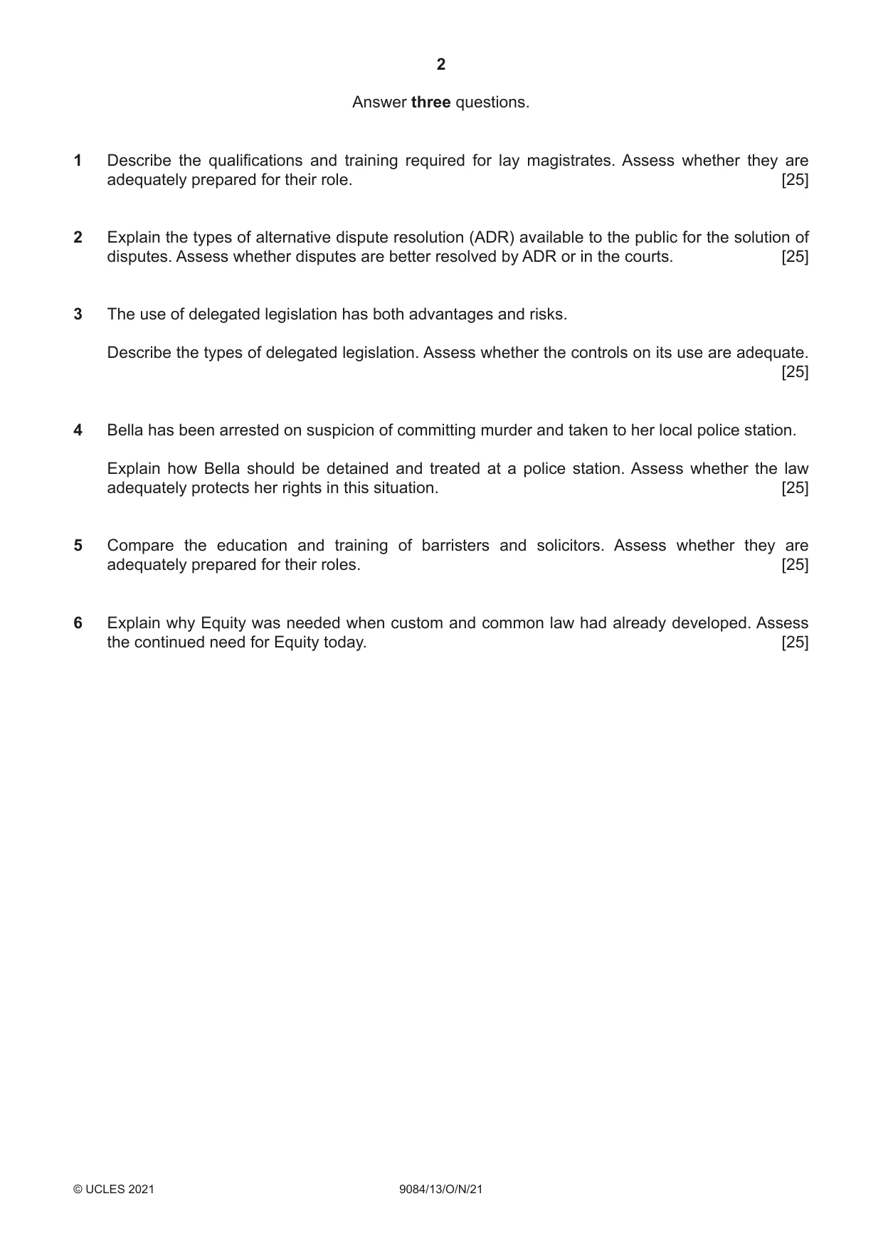 Cambridge A Level Law 9084 2021 Oct/Nov Paper 1 · Variant 3 question paper, page 2 of 4