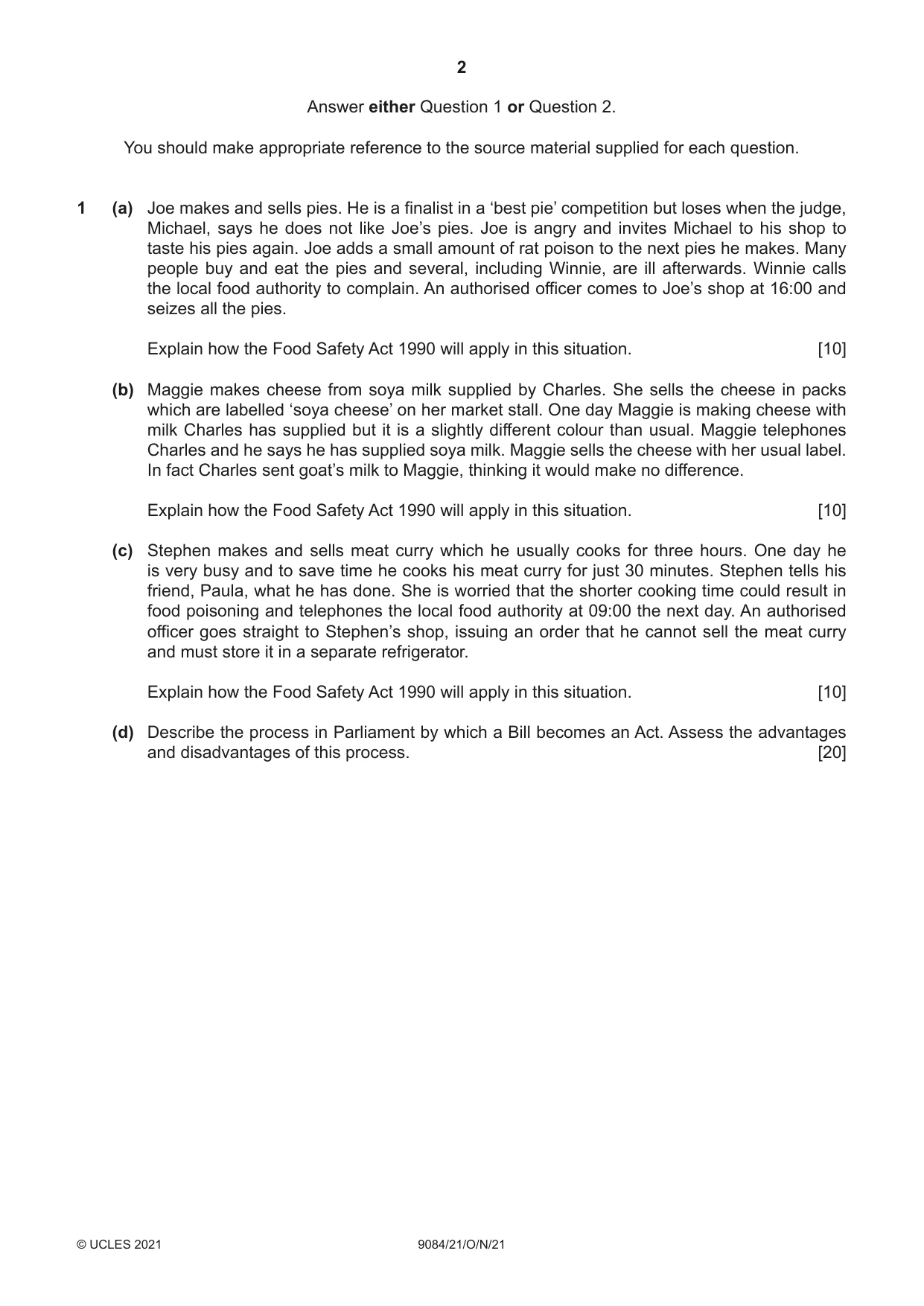 Cambridge A Level Law 9084 2021 Oct/Nov Paper 2 · Variant 1 question paper, page 2 of 8