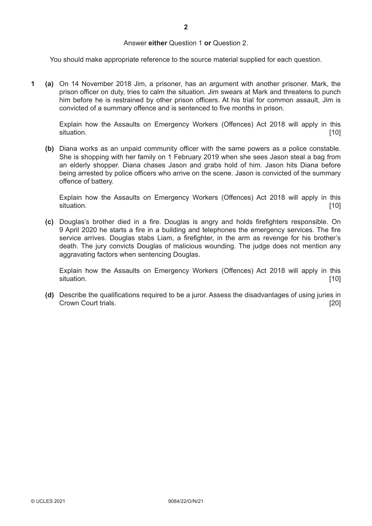 Cambridge A Level Law 9084 2021 Oct/Nov Paper 2 · Variant 2 question paper, page 2 of 8