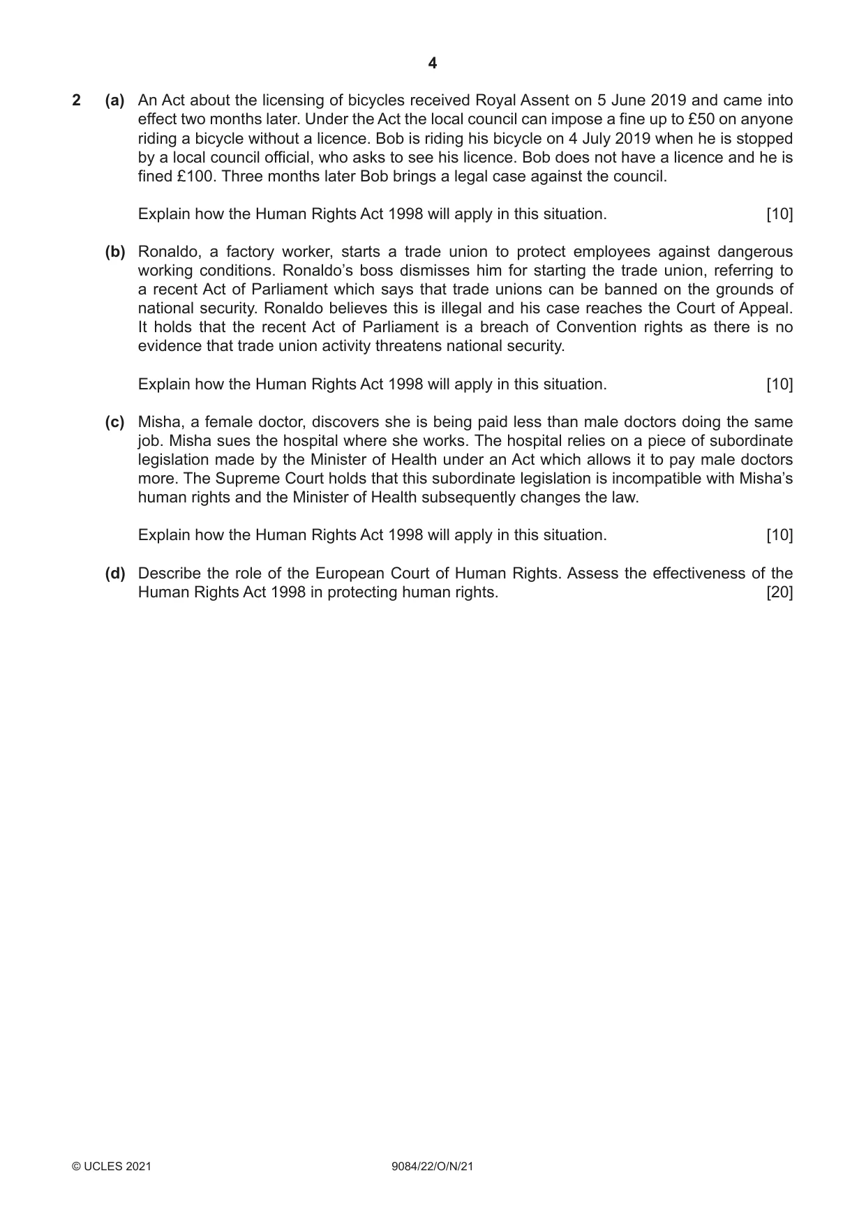 Cambridge A Level Law 9084 2021 Oct/Nov Paper 2 · Variant 2 question paper, page 4 of 8