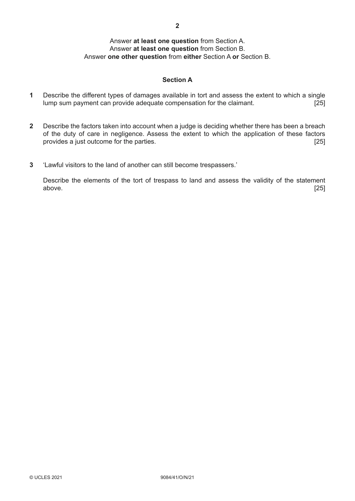 Cambridge A Level Law 9084 2021 Oct/Nov Paper 4 · Variant 1 question paper, page 2 of 4