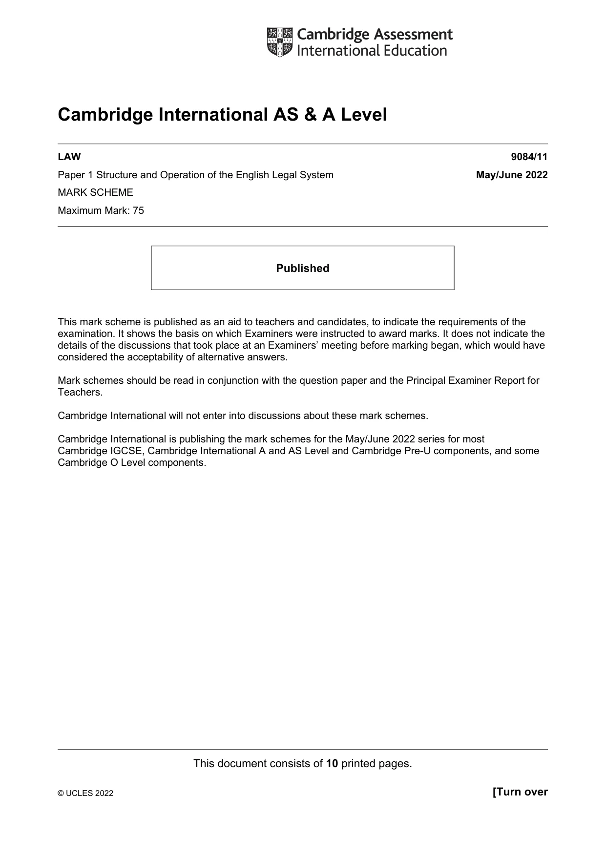 Mark scheme, page 1 of 10