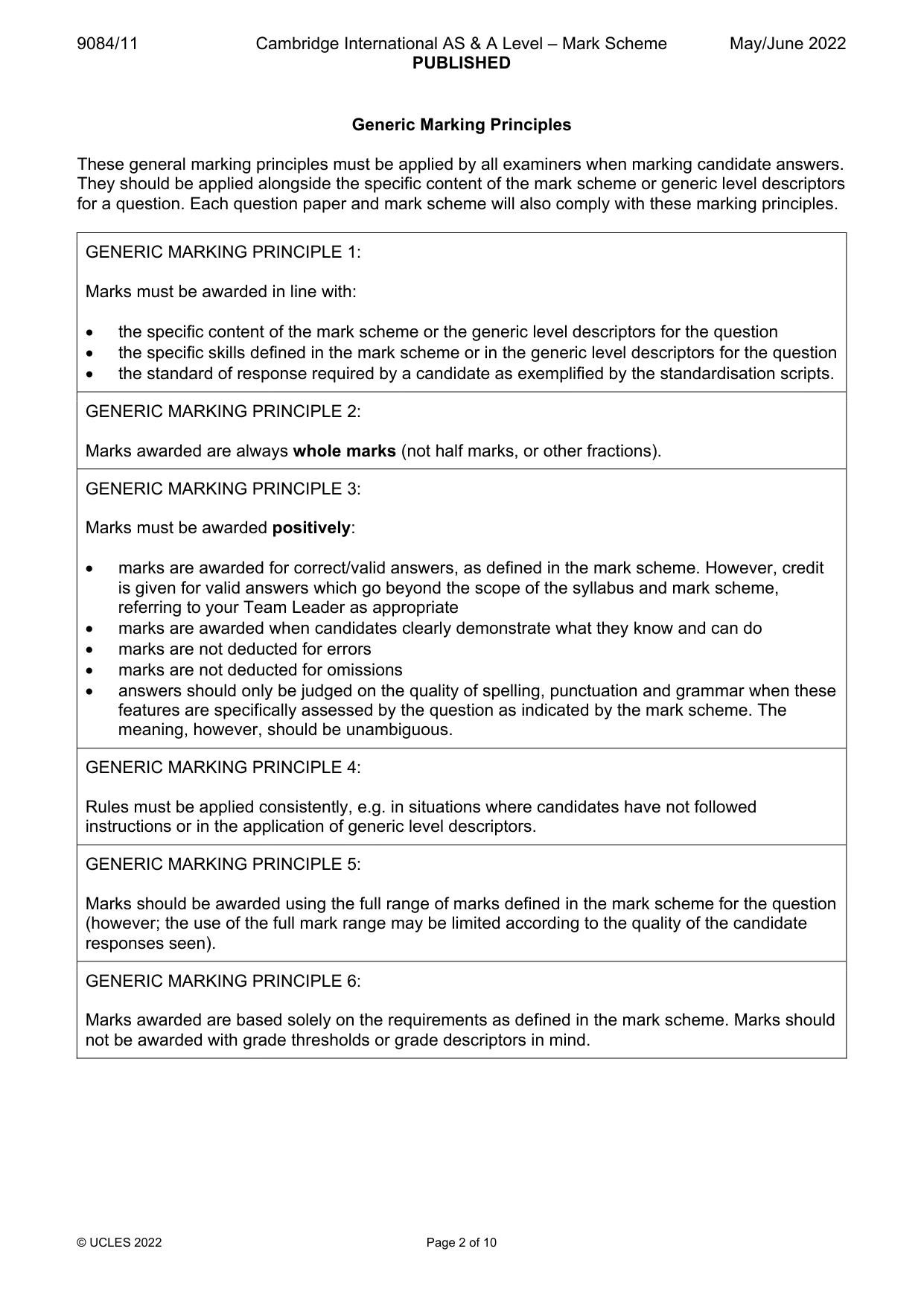 Mark scheme, page 2 of 10