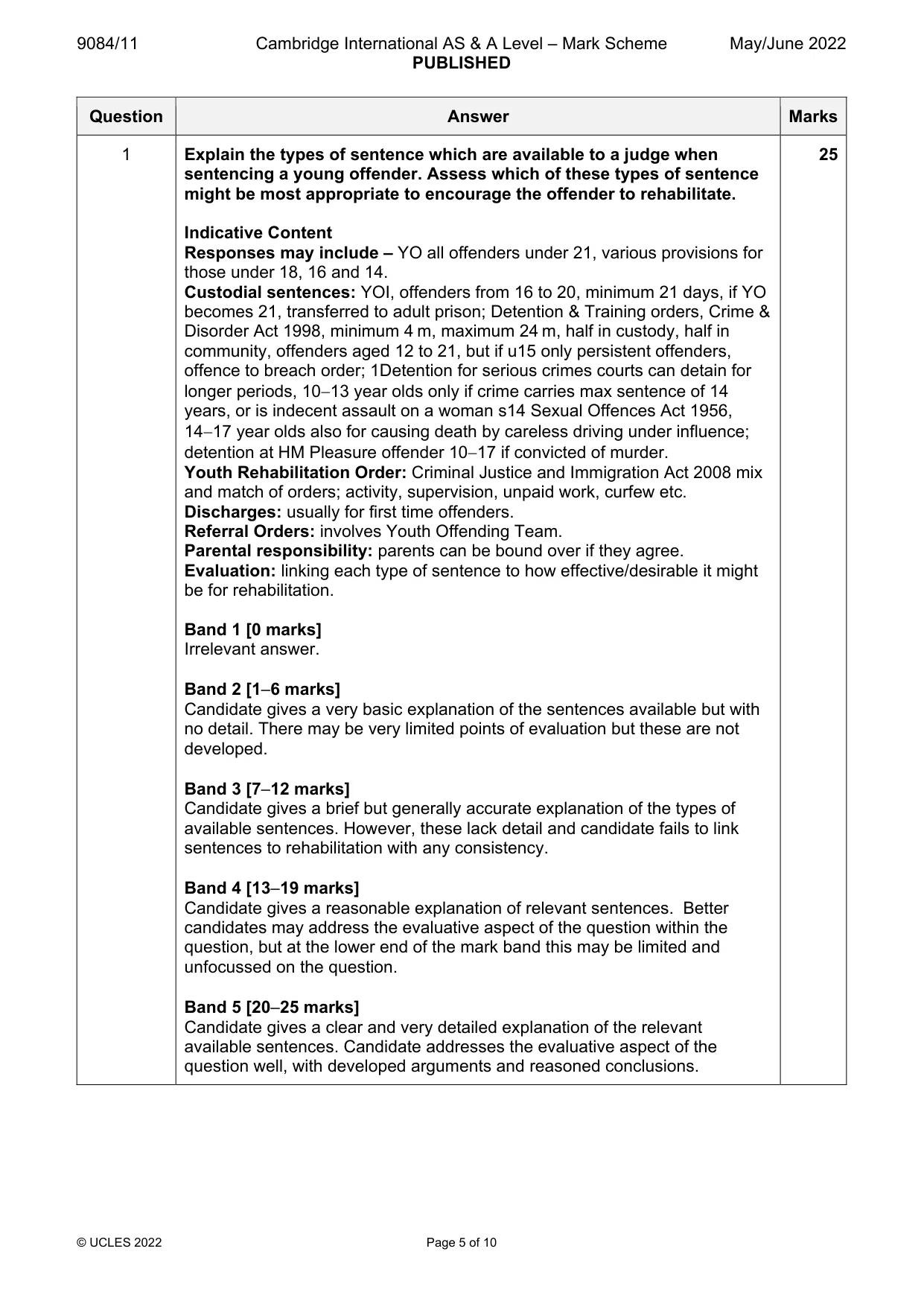 Mark scheme, page 5 of 10
