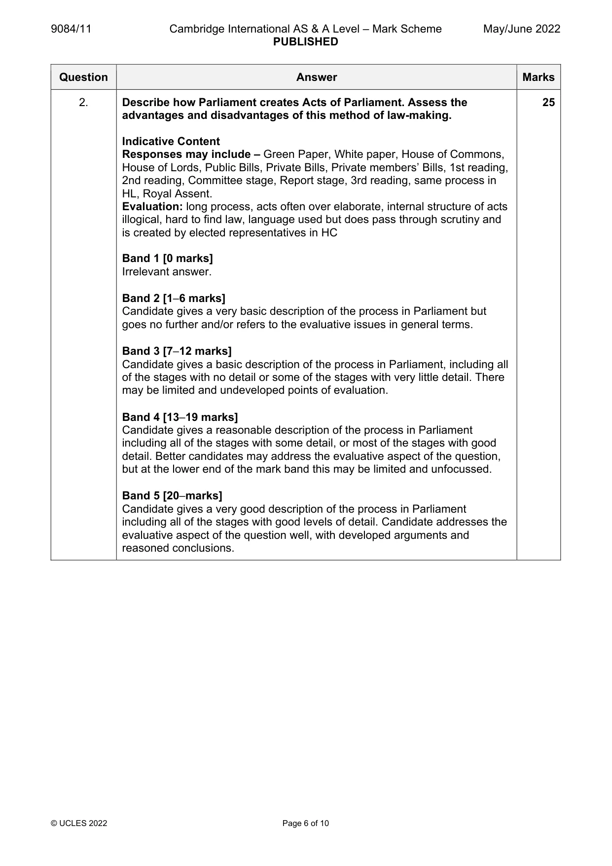 Mark scheme, page 6 of 10