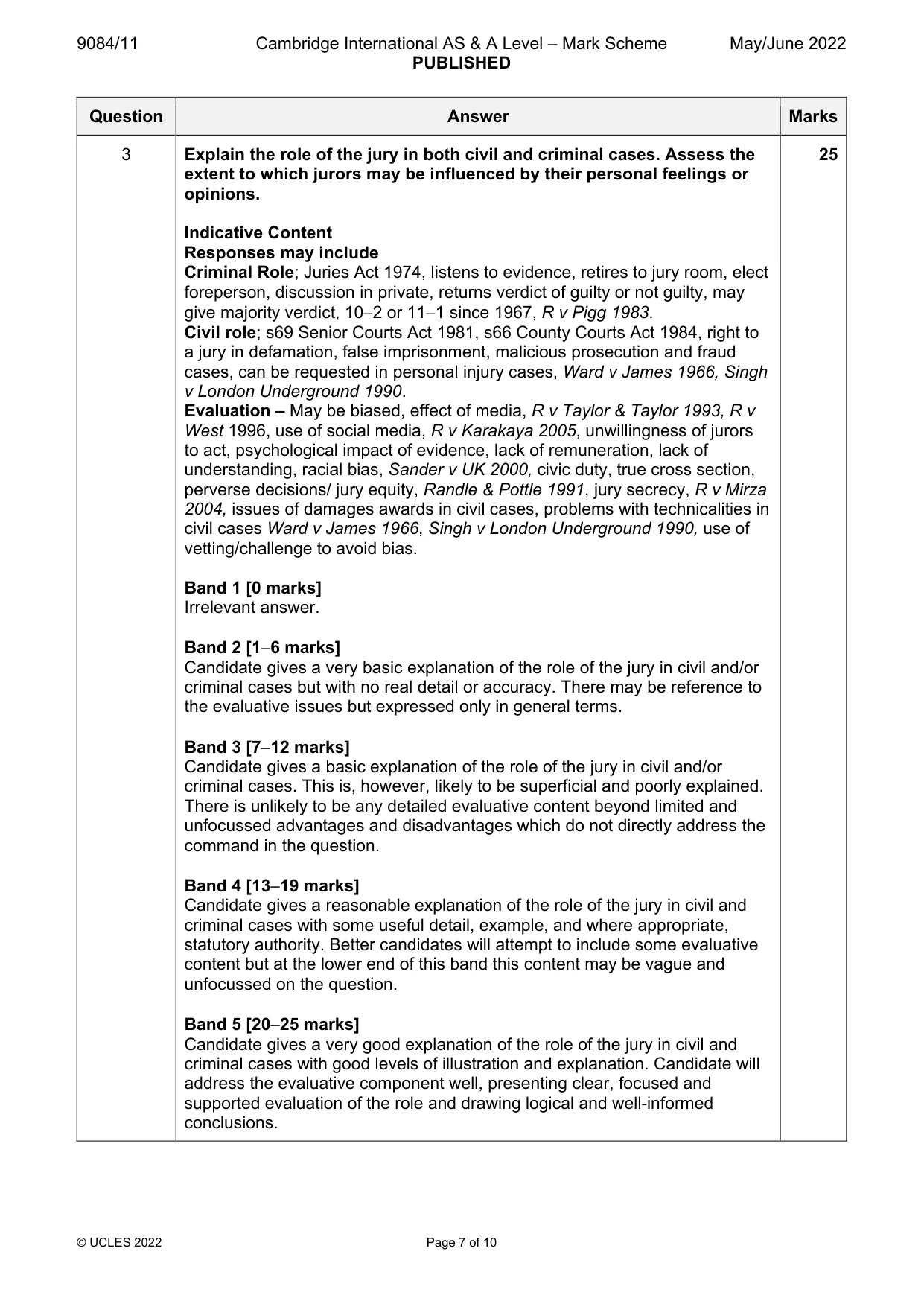 Mark scheme, page 7 of 10