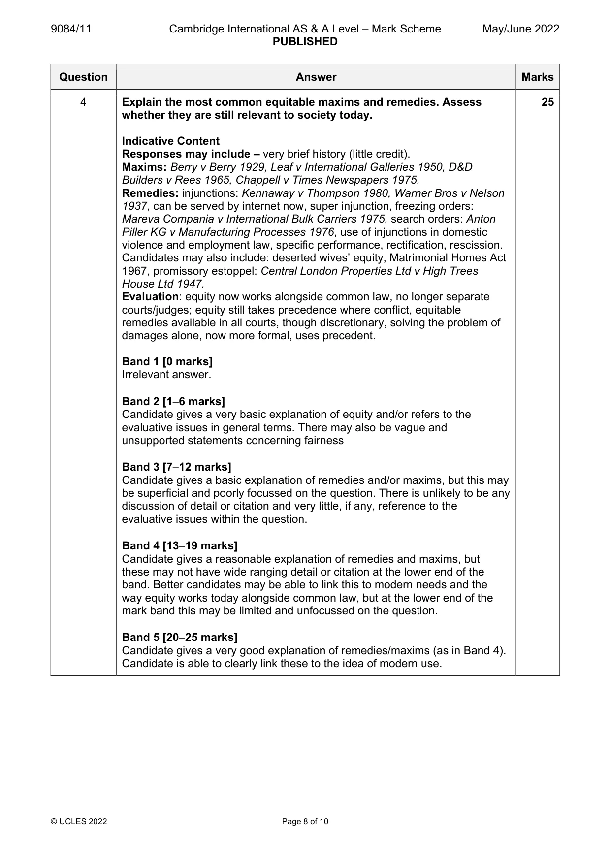 Mark scheme, page 8 of 10