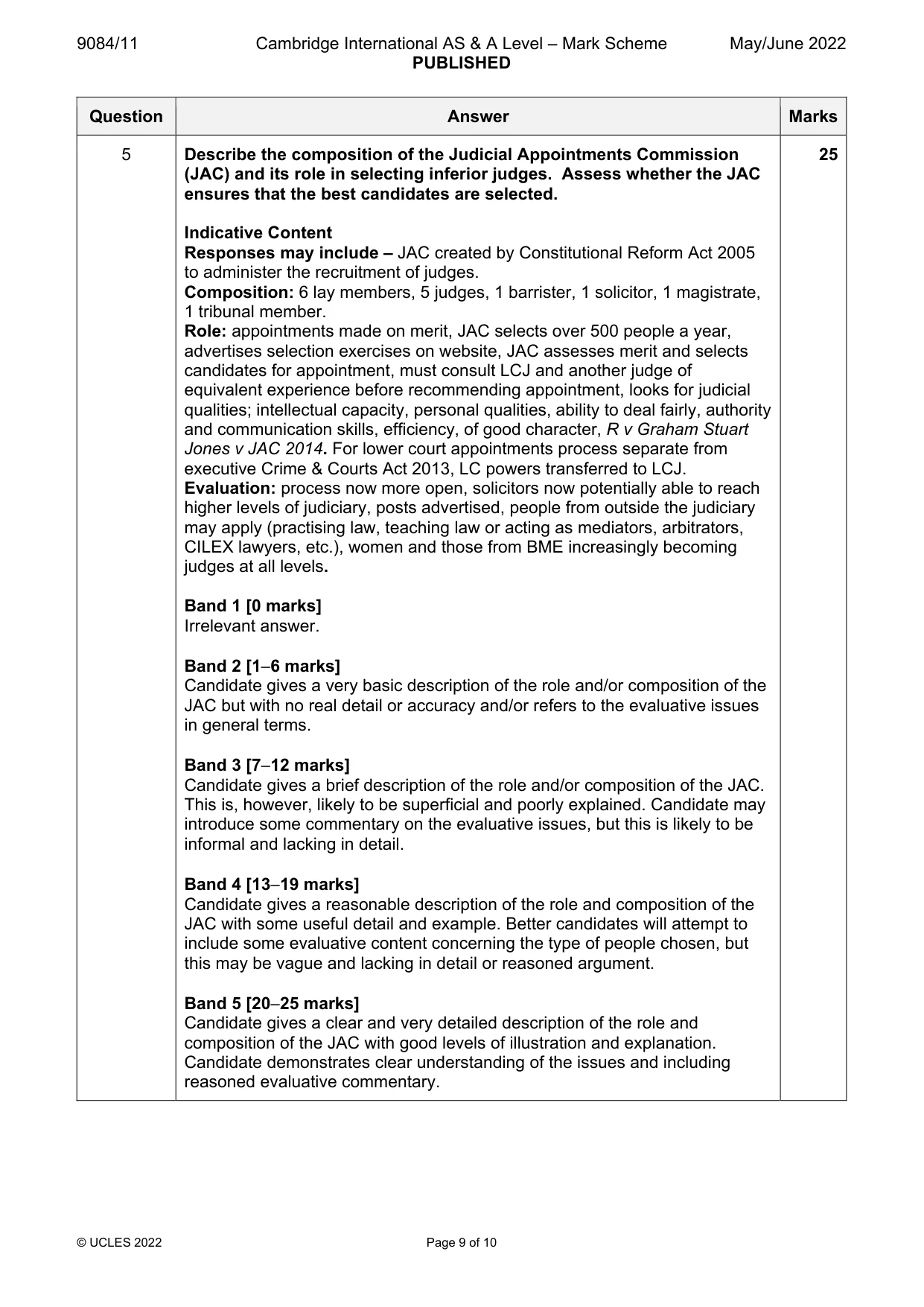 Mark scheme, page 9 of 10