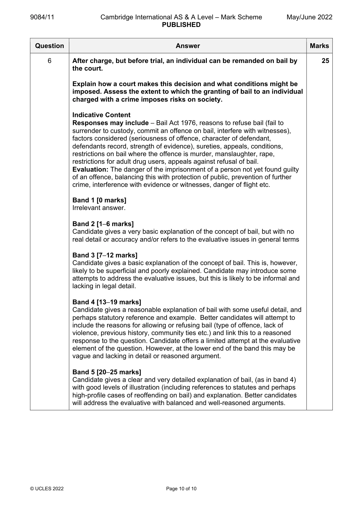 Mark scheme, page 10 of 10
