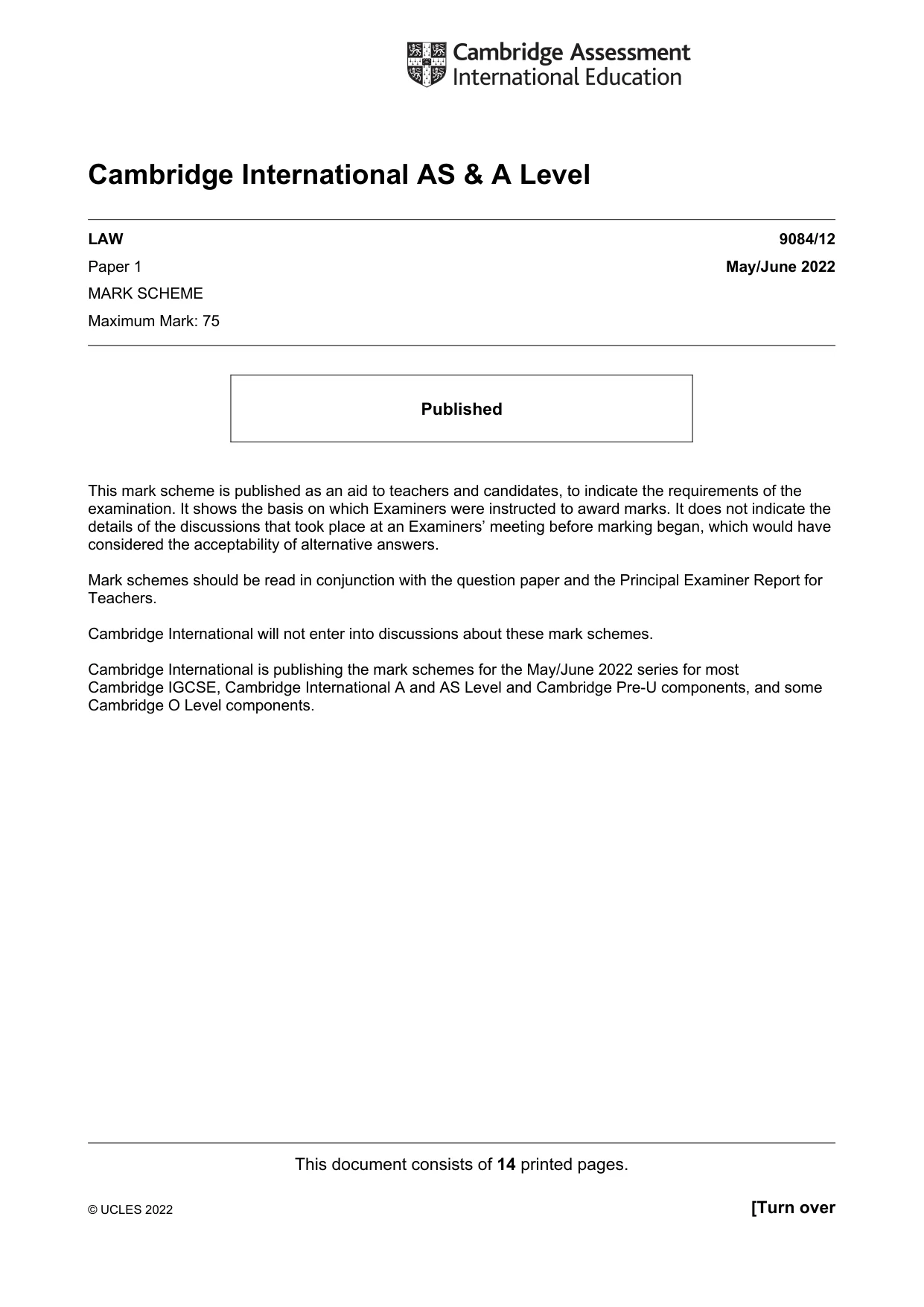 Mark scheme, page 1 of 14