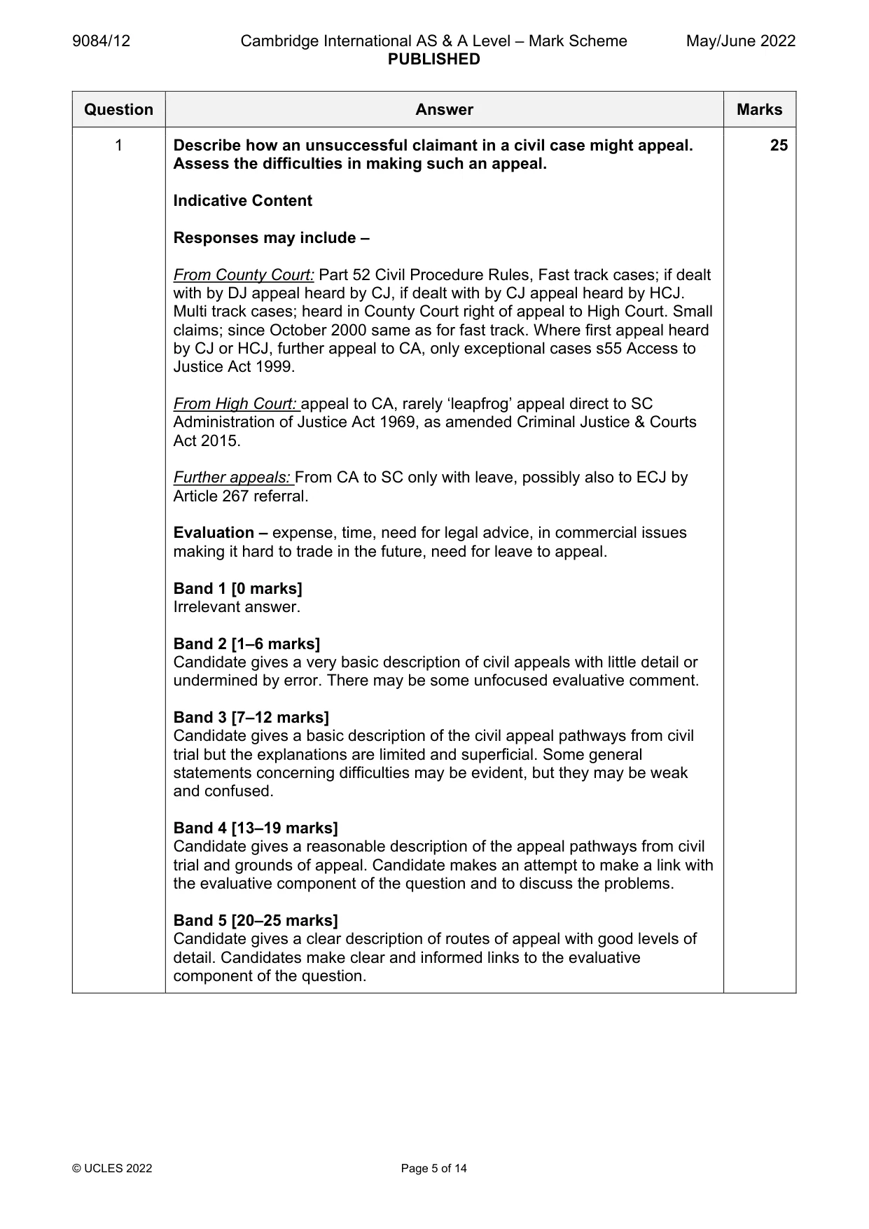 Mark scheme, page 5 of 14