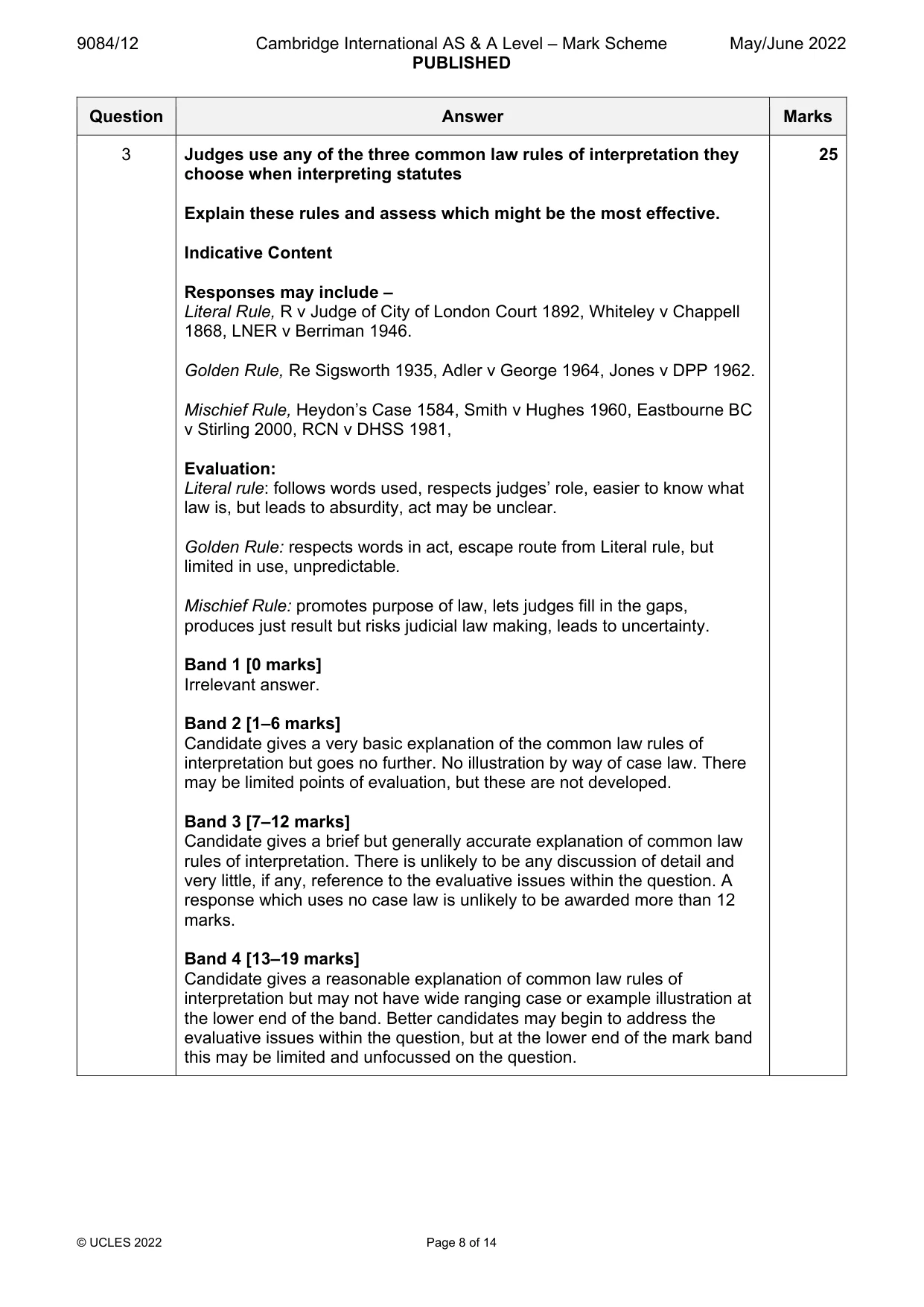 Mark scheme, page 8 of 14
