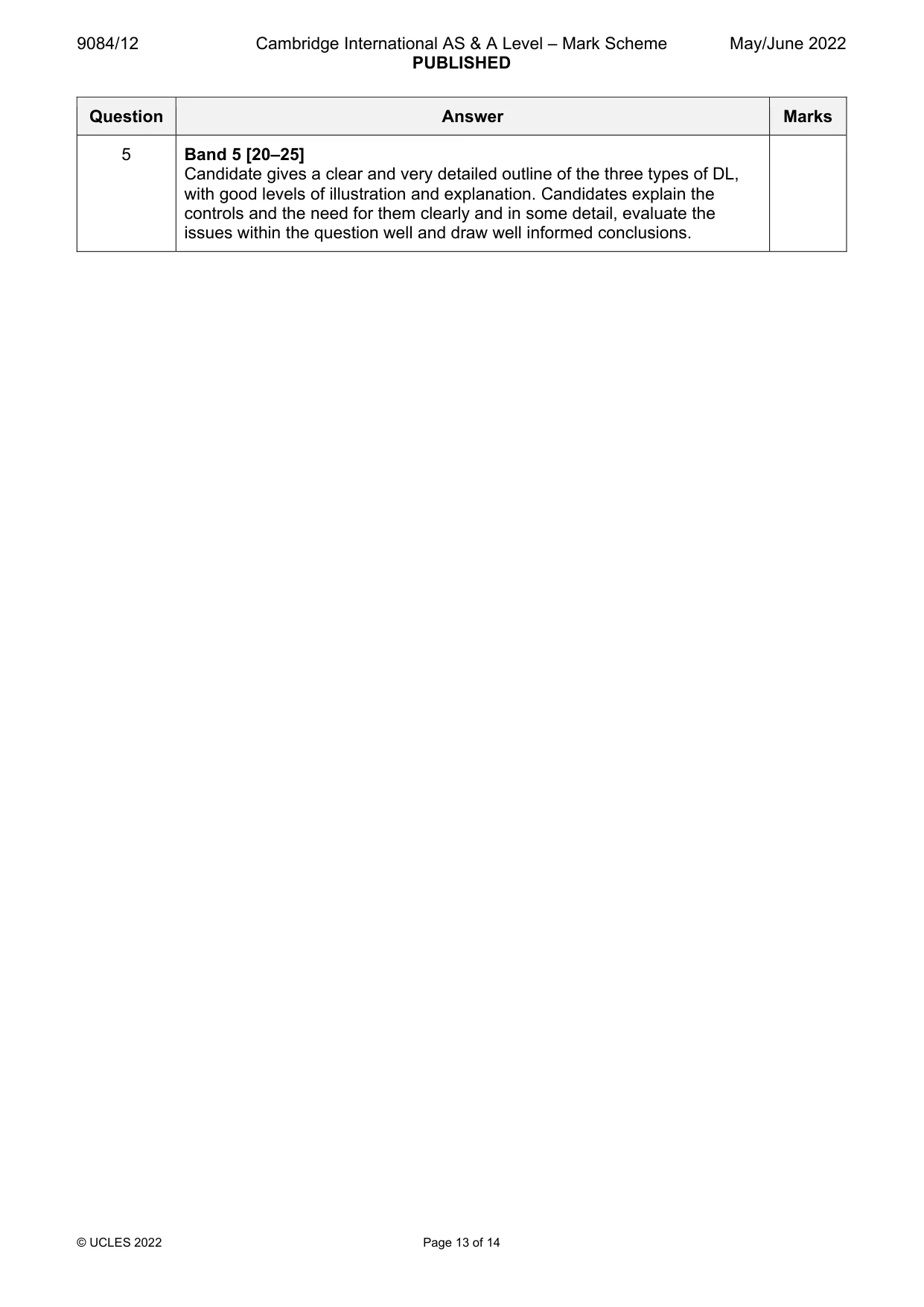 Mark scheme, page 13 of 14