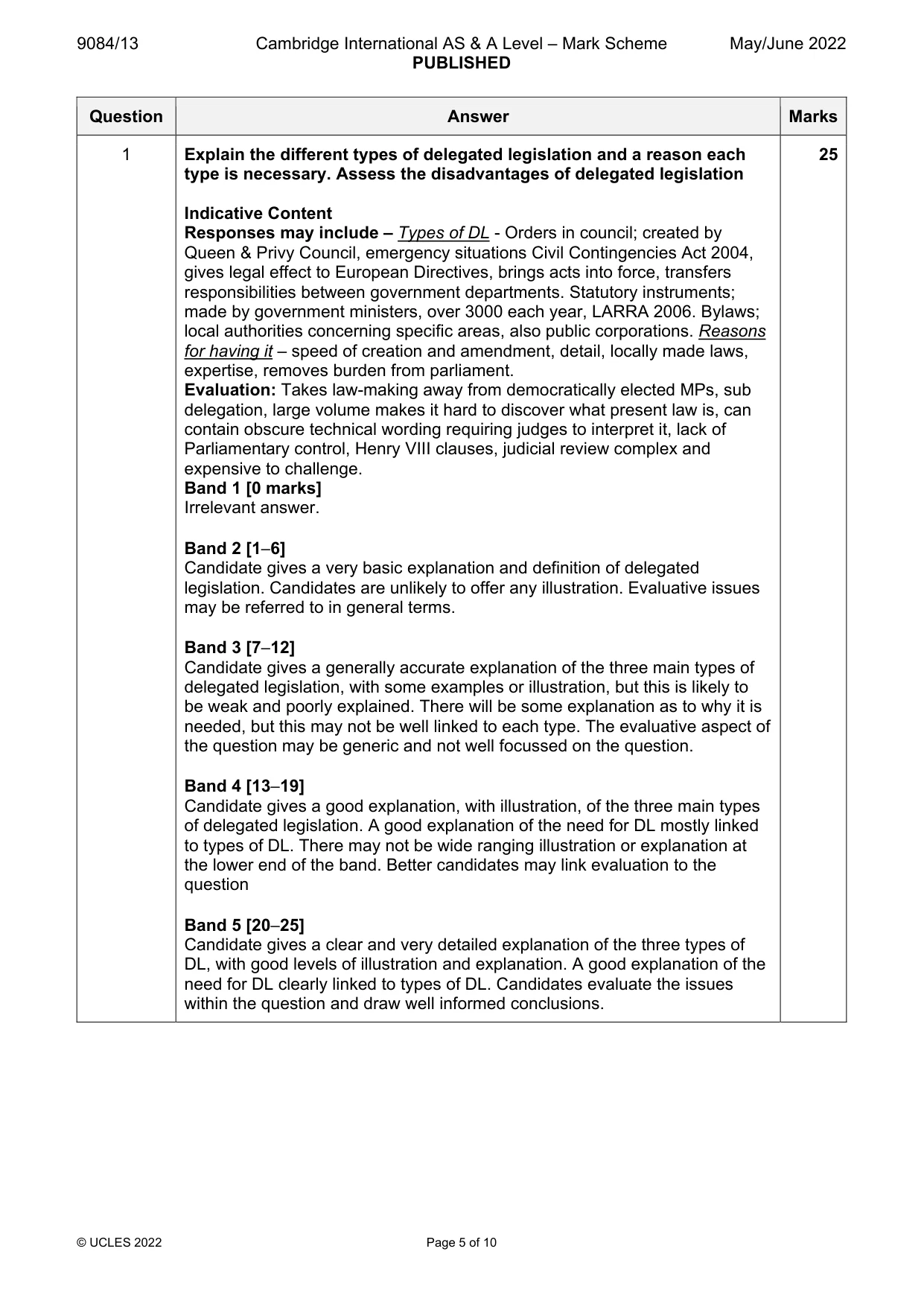 Mark scheme, page 5 of 10
